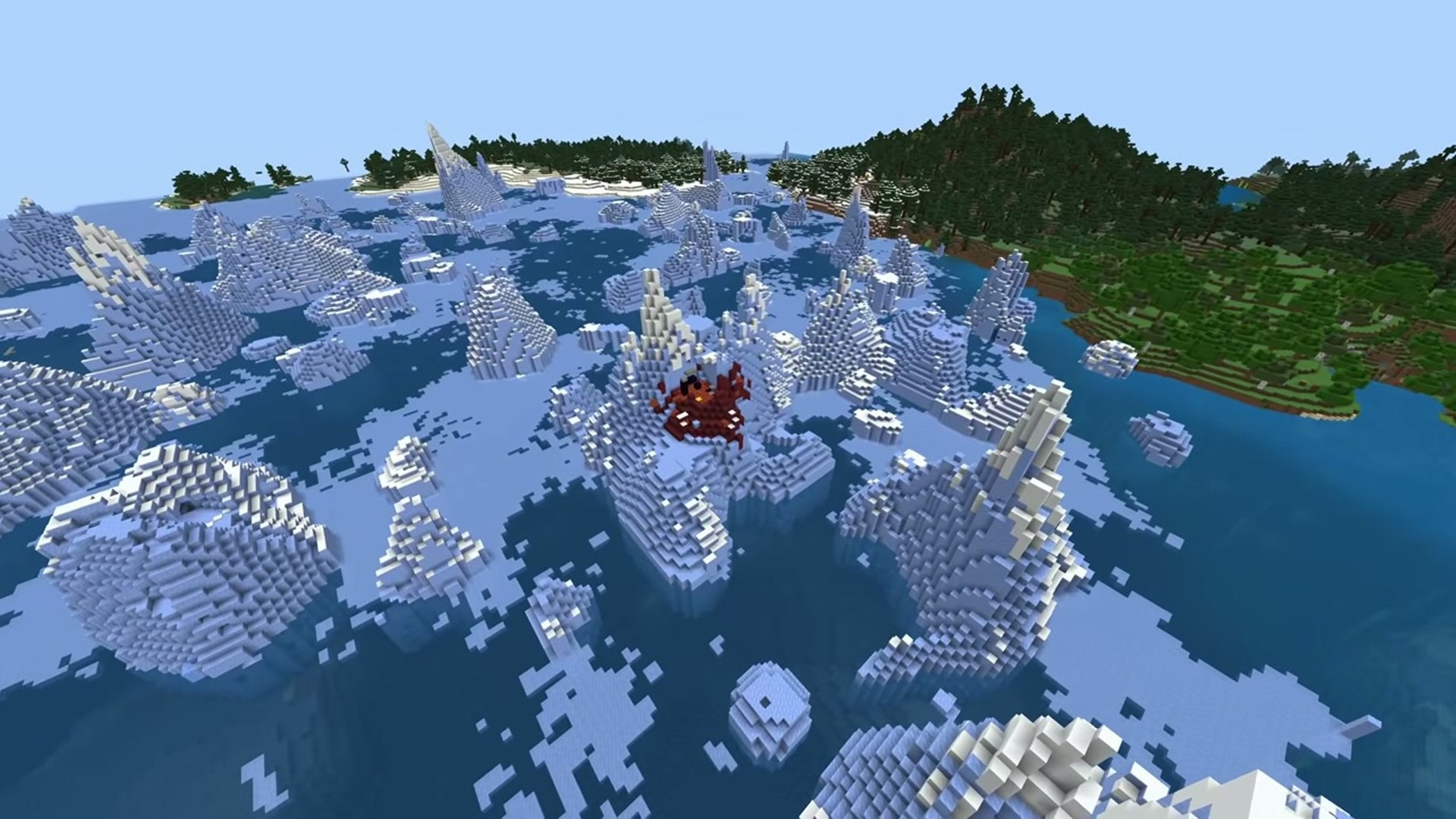 Ice spikes glacier and frozen ruined portal - minecraft seed 737925799193776025
