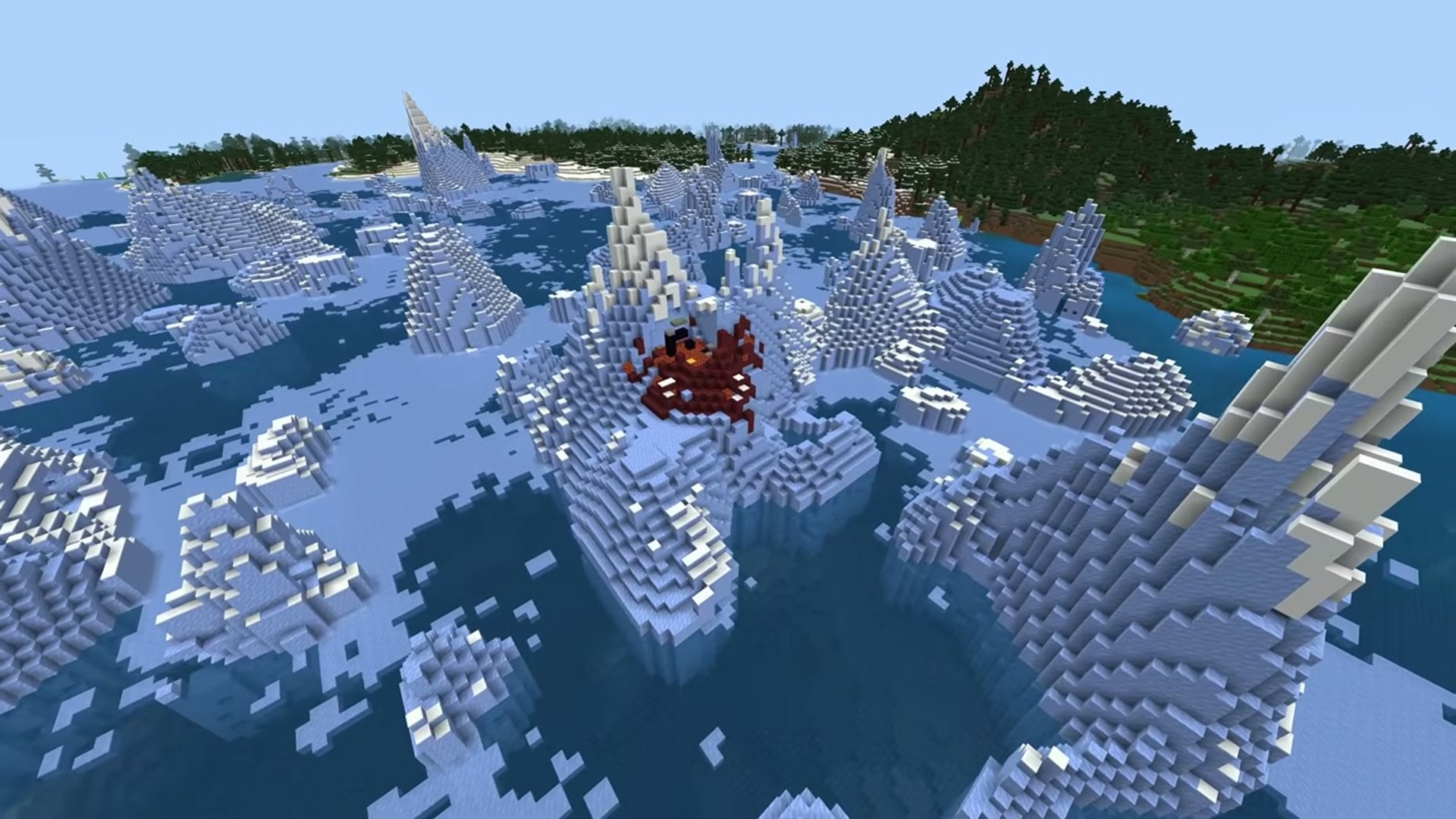 Ice spikes glacier and frozen ruined portal - minecraft seed 737925799193776025