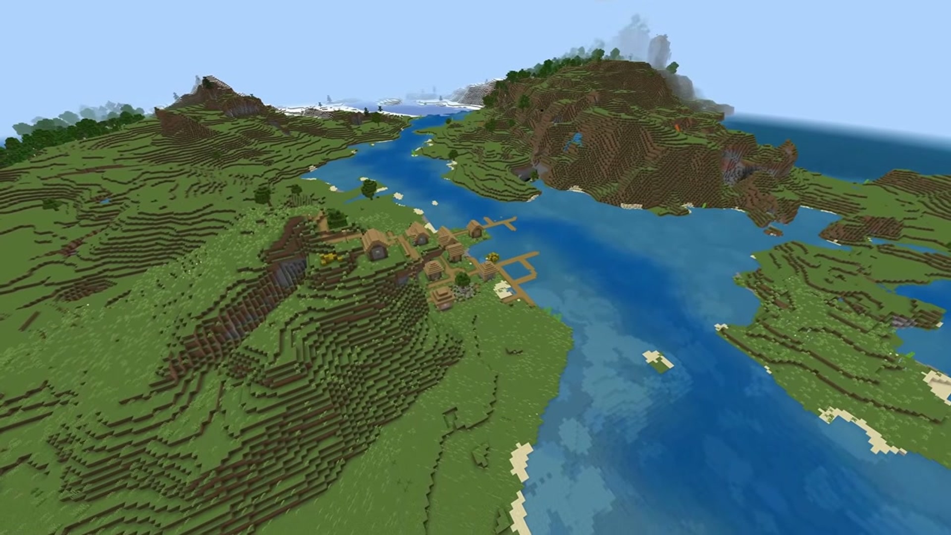 Estuary coast village and river delta - minecraft seed -6786645312476869491