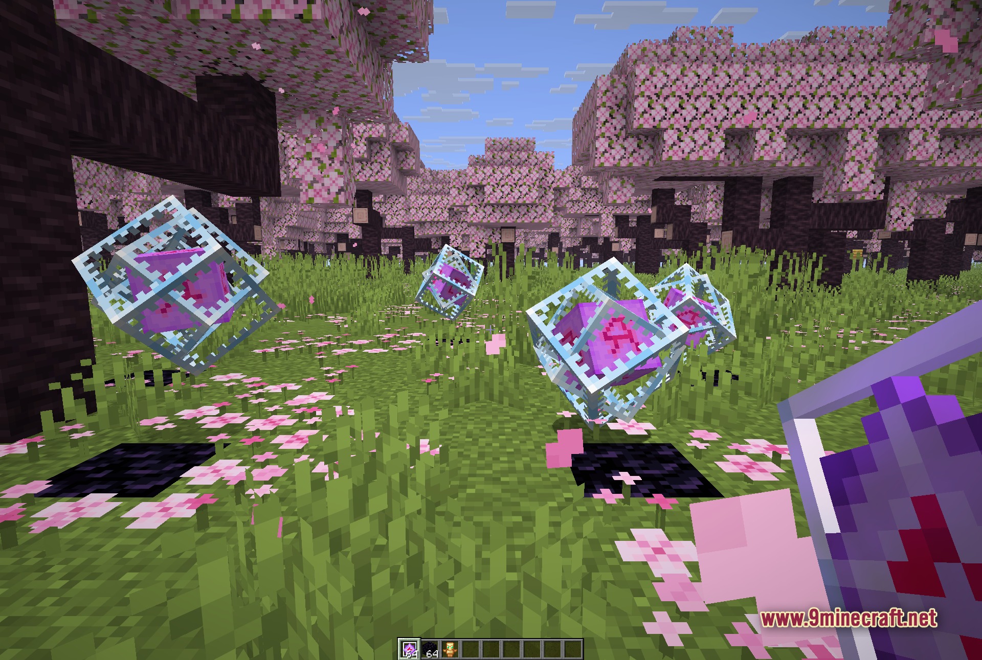 Vexon Client Mod (1.21.11) – Automate Crystal Pvp On Anarchy Servers 2 First-person view of the player near end crystals and obsidian pillars on the crystal pvp arena