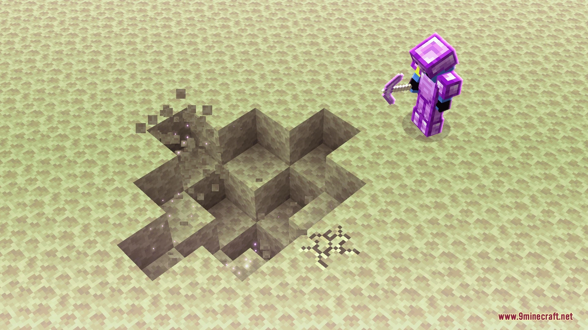 A player uses the vein mining ability on end stone blocks