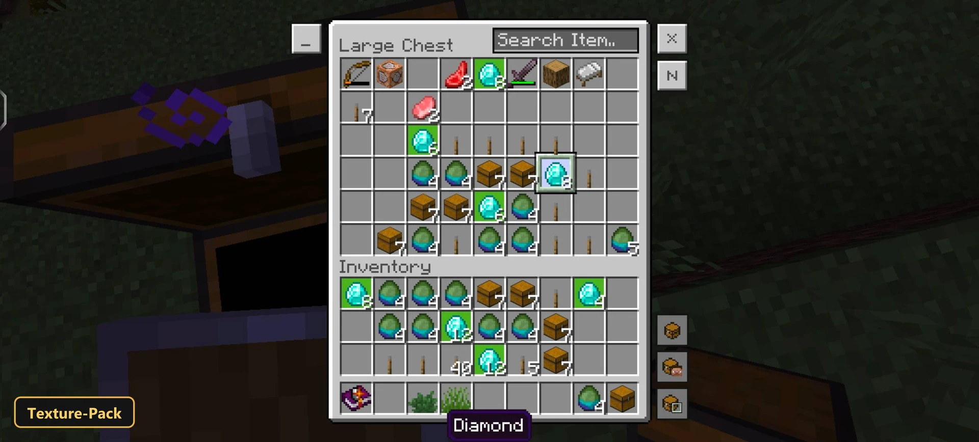Open chest with inventory, highlighted item, green grass, dark ground