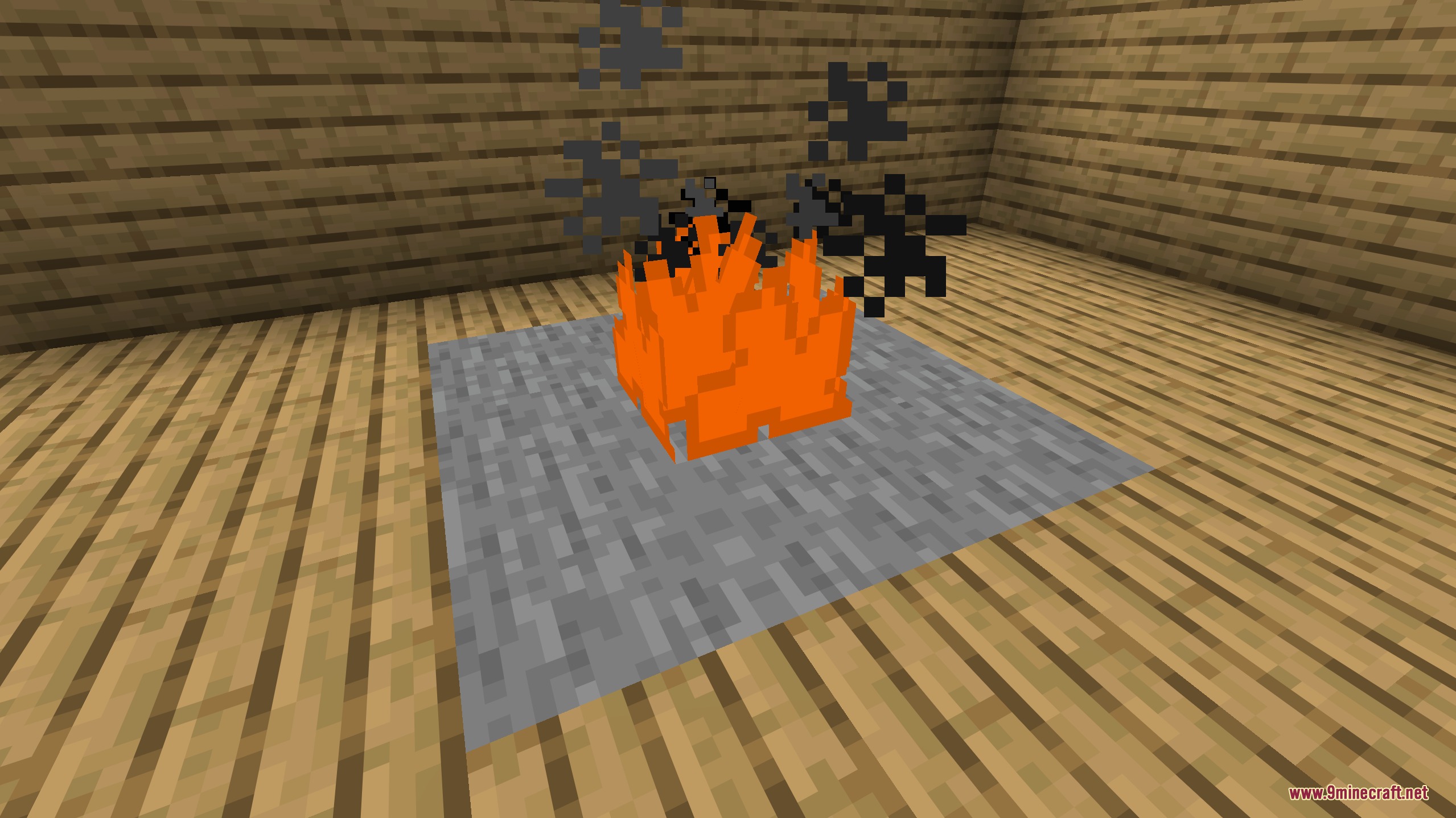 Angular Essence Resource Pack (26.2, 1.20.1) – Clean Low Poly Geometric World 7 Simplified fire burning on a stone block with geometric smoke particles