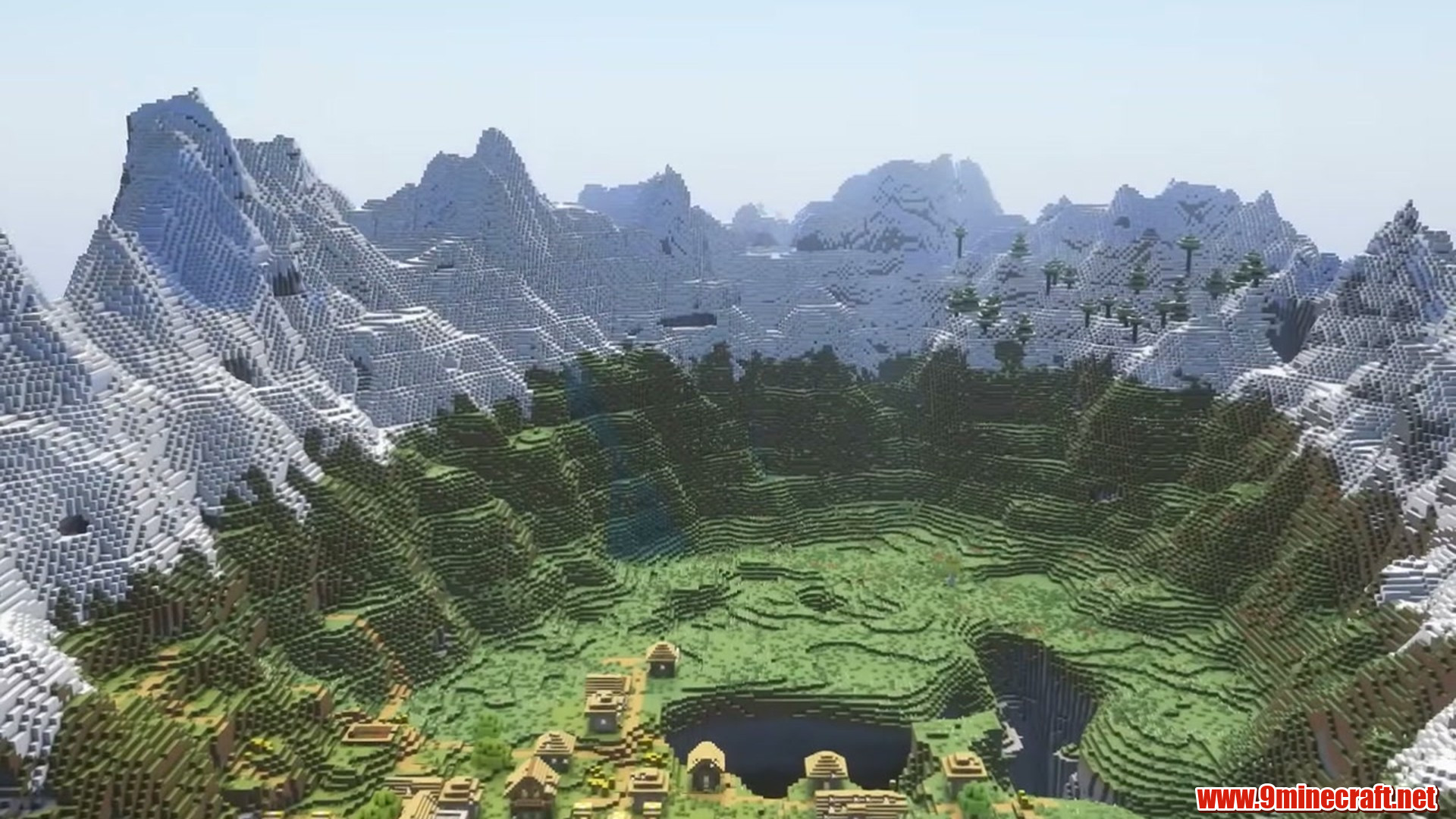 Best Seeds For Minecraft (26.2, 1.21.11) Part 14 – Java/Bedrock Edition 13 Second landscape view of snowy basin village
