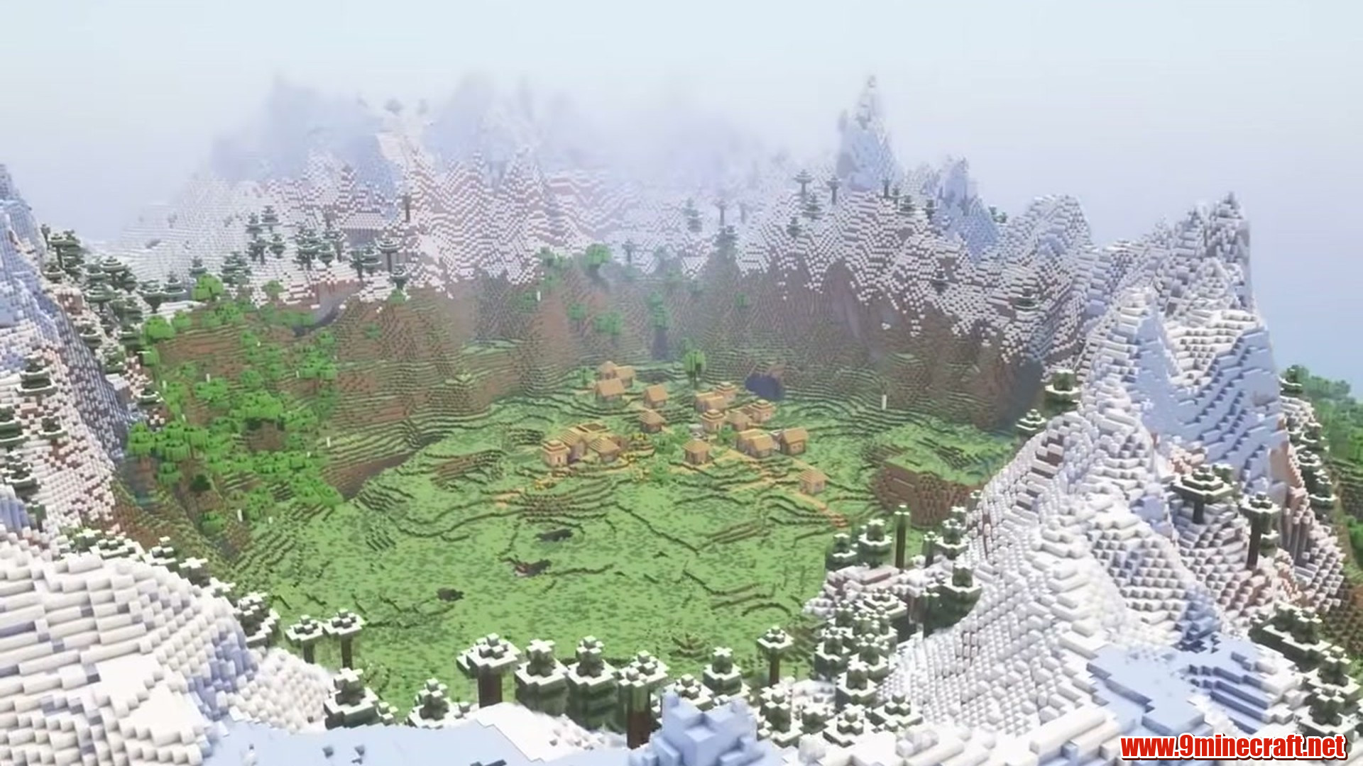 Best Seeds For Minecraft (26.2, 1.21.11) Part 14 – Java/Bedrock Edition 16 Village in snowy crater in minecraft seed 6944230216482895