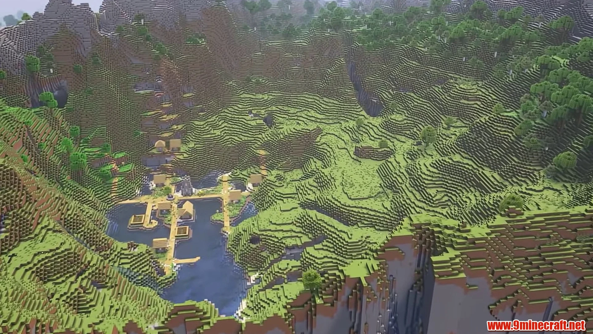 Mountain caldera crater village - minecraft seed 6942694277265162049