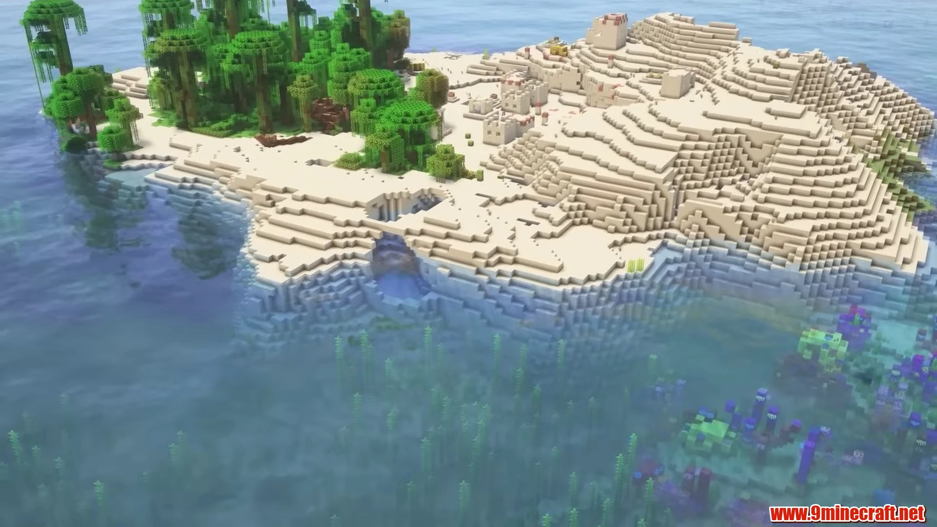 Tropical desert & jungle oasis island - minecraft seed 6942694333010309456