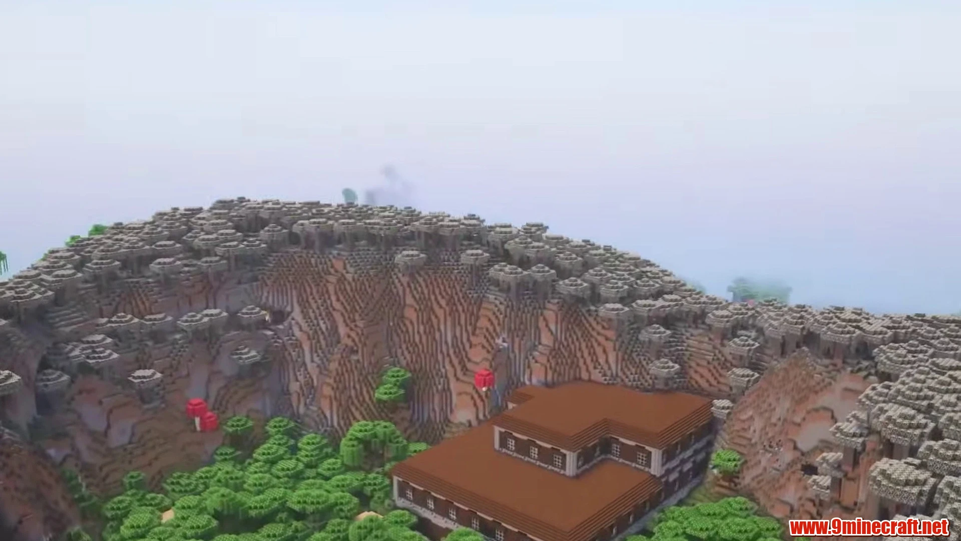 Sunken woodland mansion crater - minecraft seed 6942695442684506