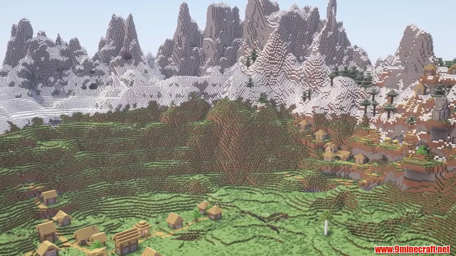 Glacial mountain basin village - minecraft seed 6944228132074671