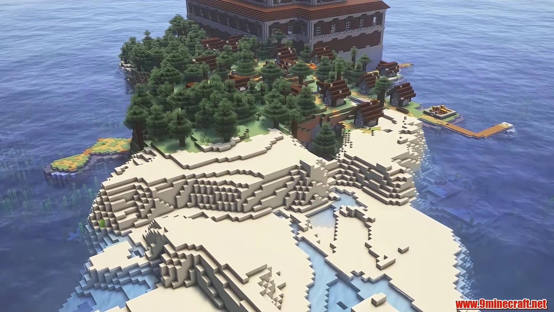 Ocean mansion & coastal village island - minecraft seed 6942006914464988193