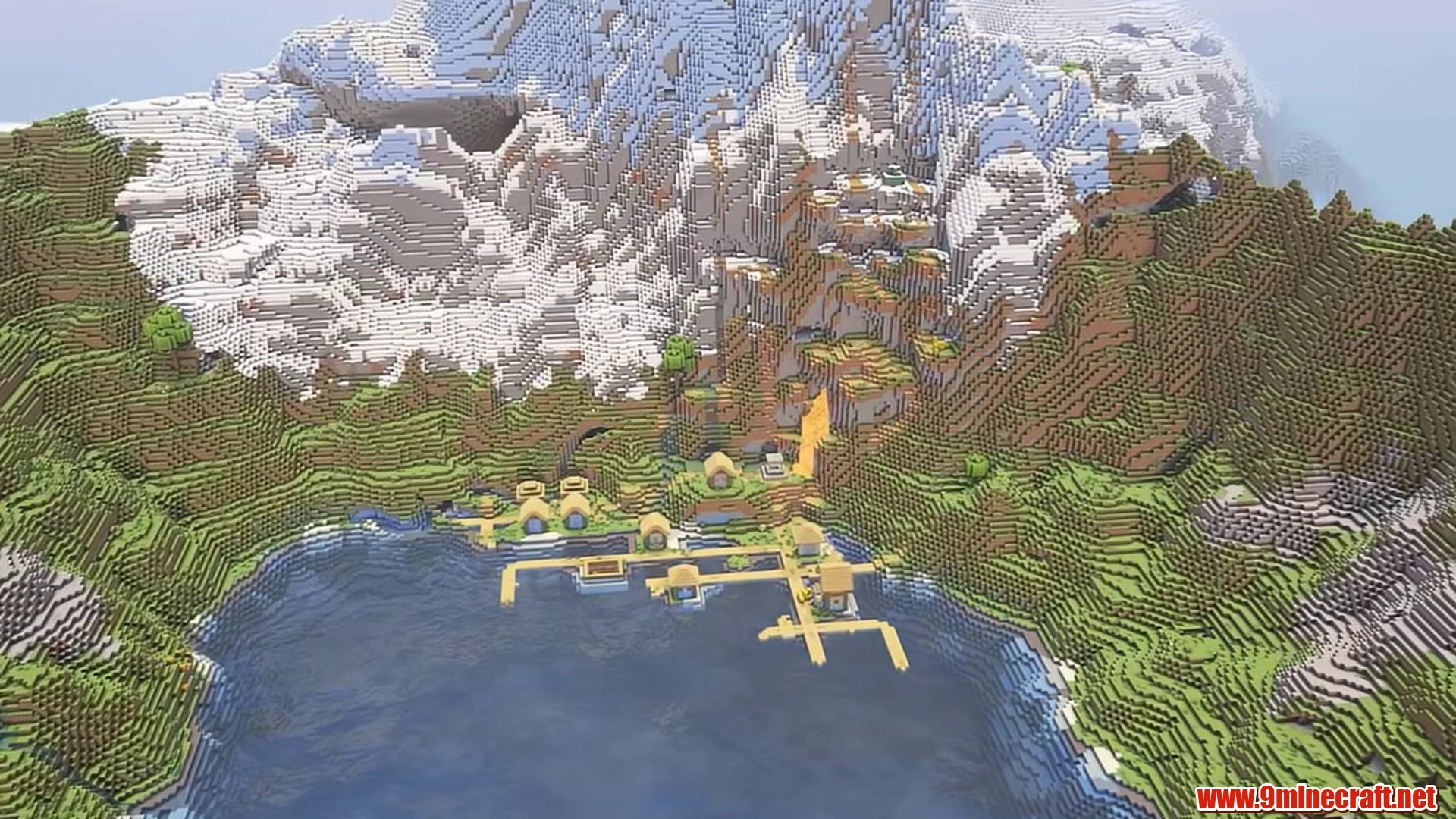 Alpine crater lake village - minecraft seed 6942694292685720576