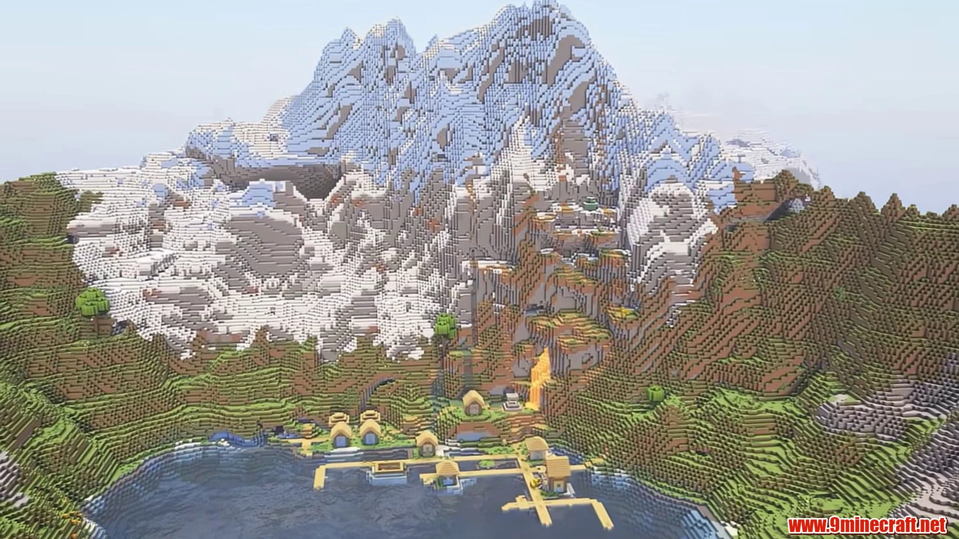 Alpine crater lake village - minecraft seed 6942694292685720576