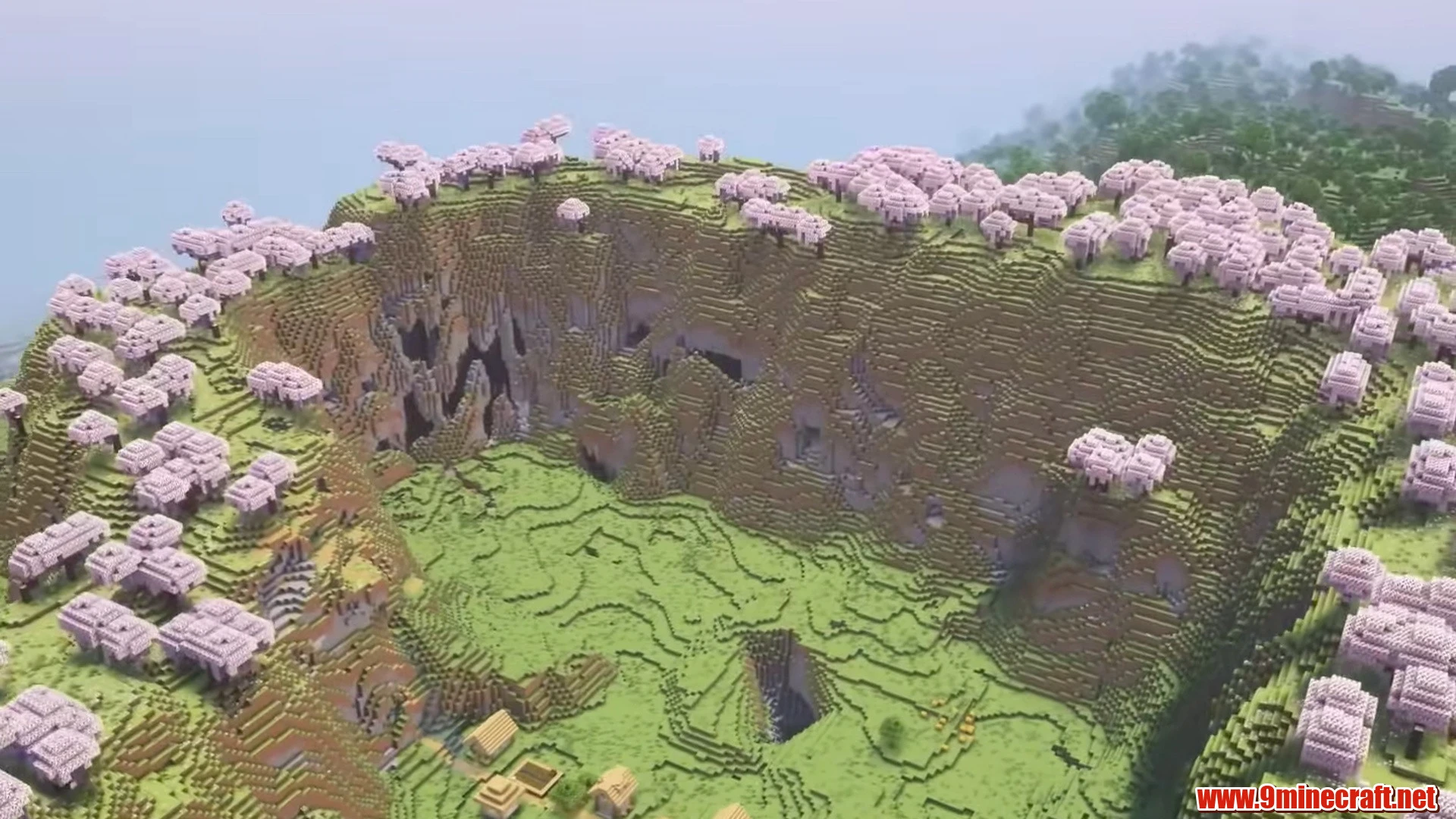Cherry blossom caldera village - minecraft seed 69420121623198867