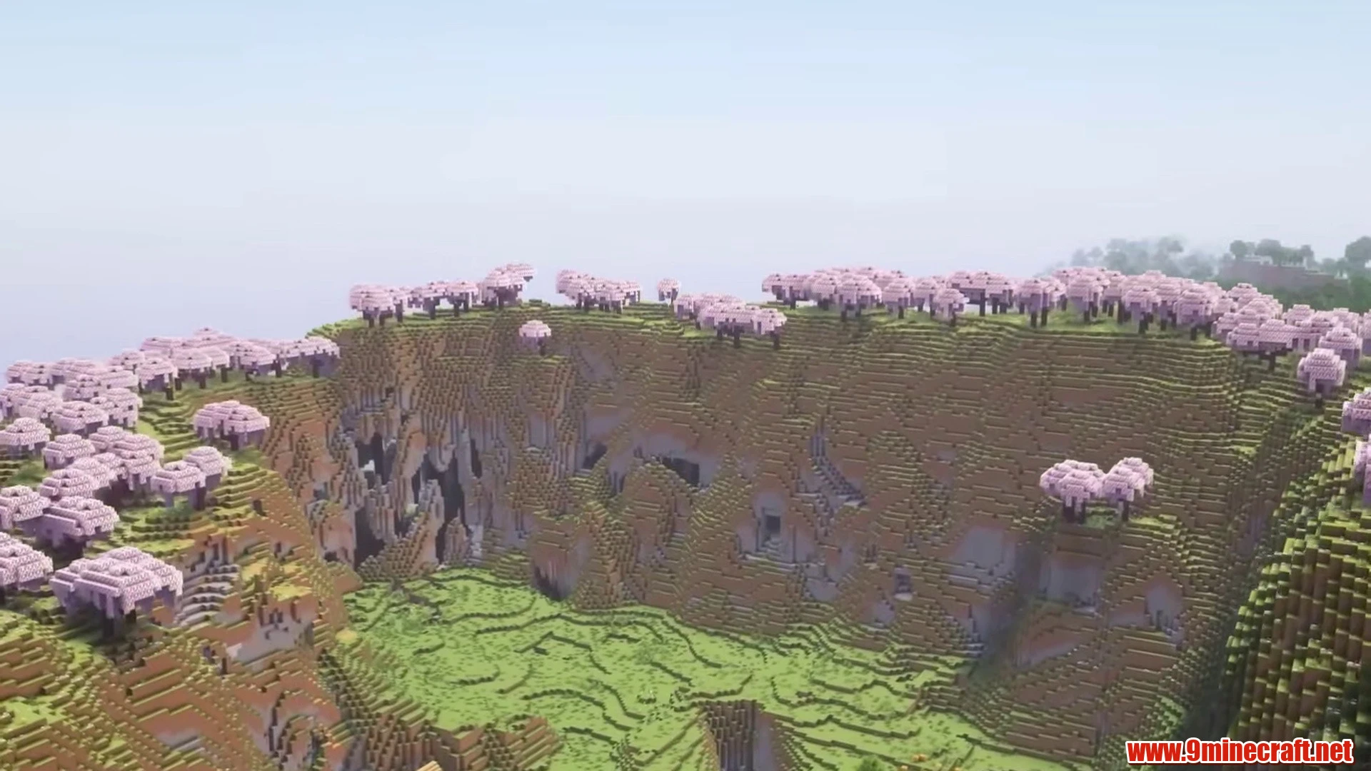 Cherry blossom caldera village - minecraft seed 69420121623198867