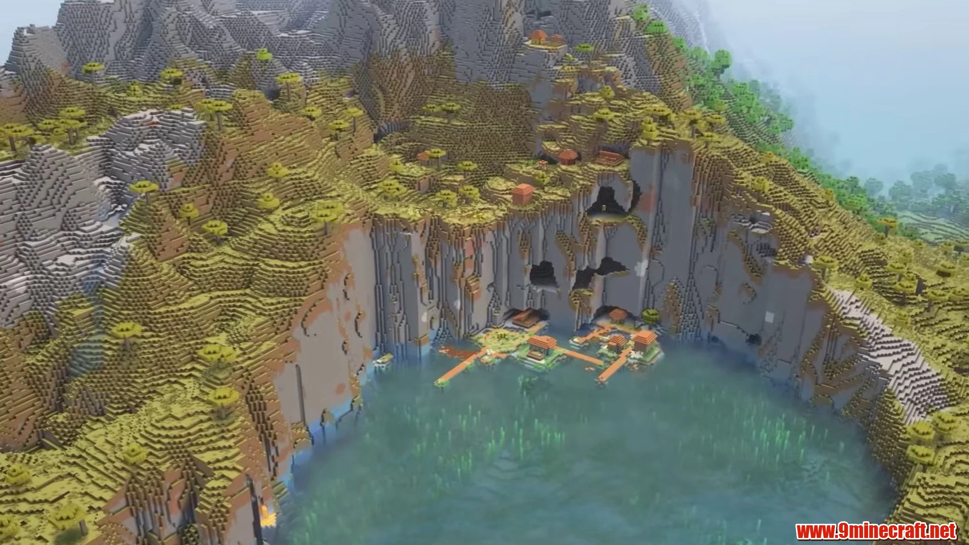Cliffside mountain cavern lake - minecraft seed 694269433433928741
