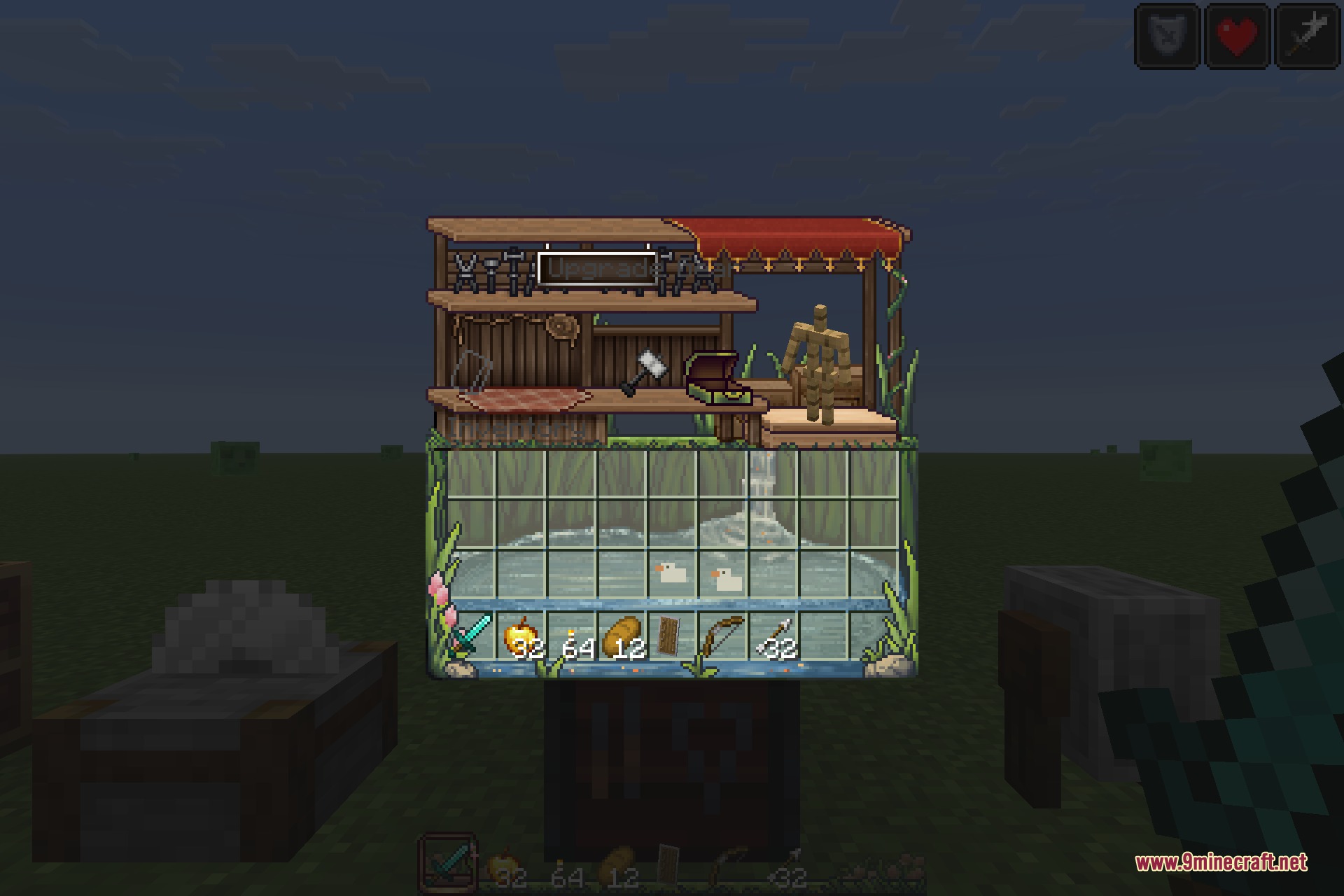 The smithing table screen with a tiled roof and workbench