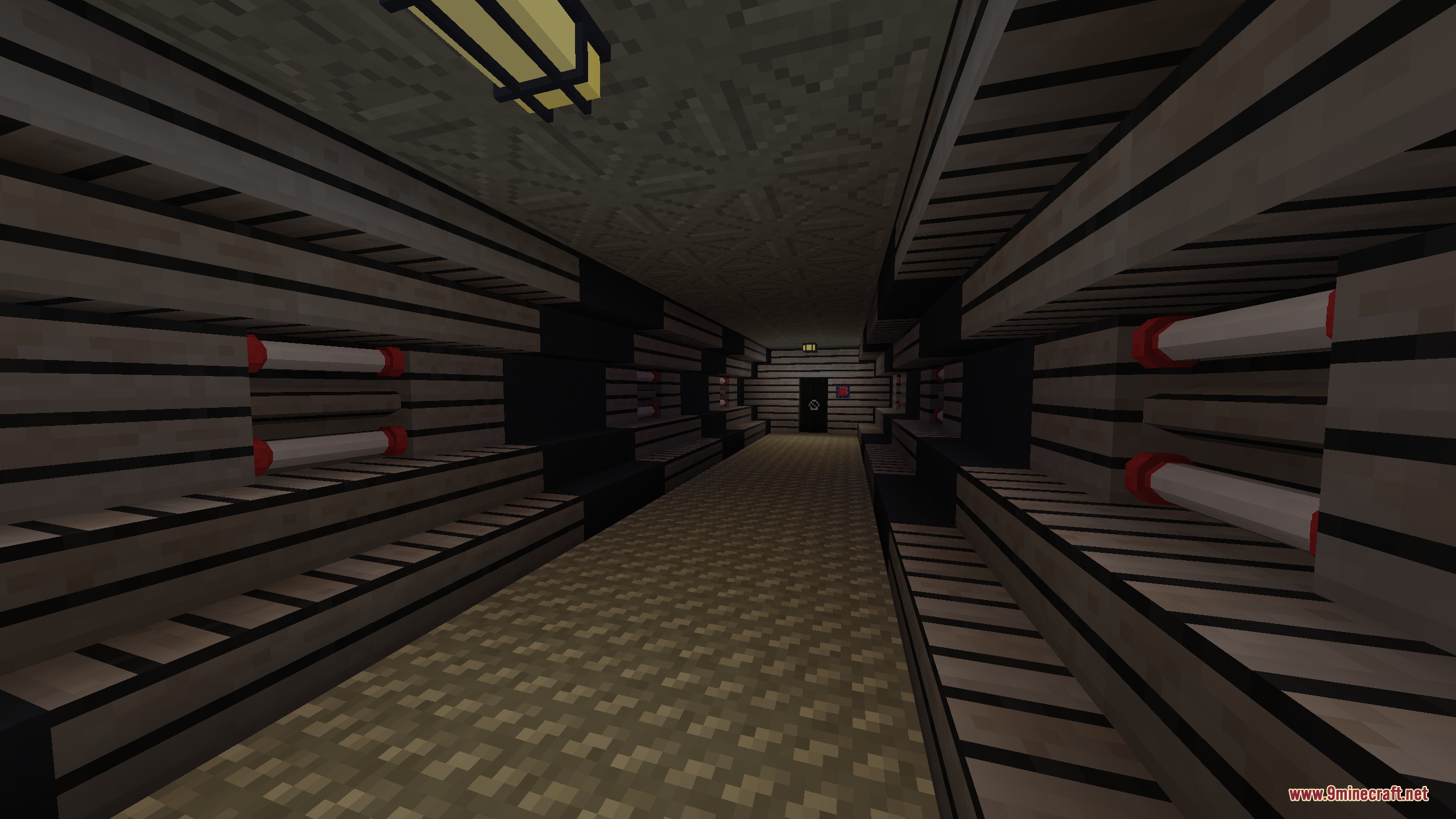 Breach Protocol Decor Mod (1.21.1, 1.20.1) – Build High-Tech Containment 2 A dark sci-fi hallway featuring glowing server racks and laboratory decor