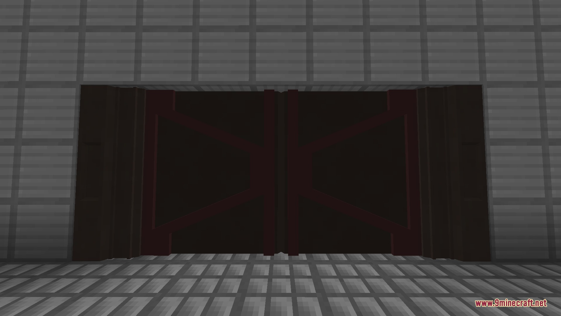 Breach Protocol Decor Mod (1.21.1, 1.20.1) – Build High-Tech Containment 3 Heavy dark blast doors installed within a grey tiled laboratory wall