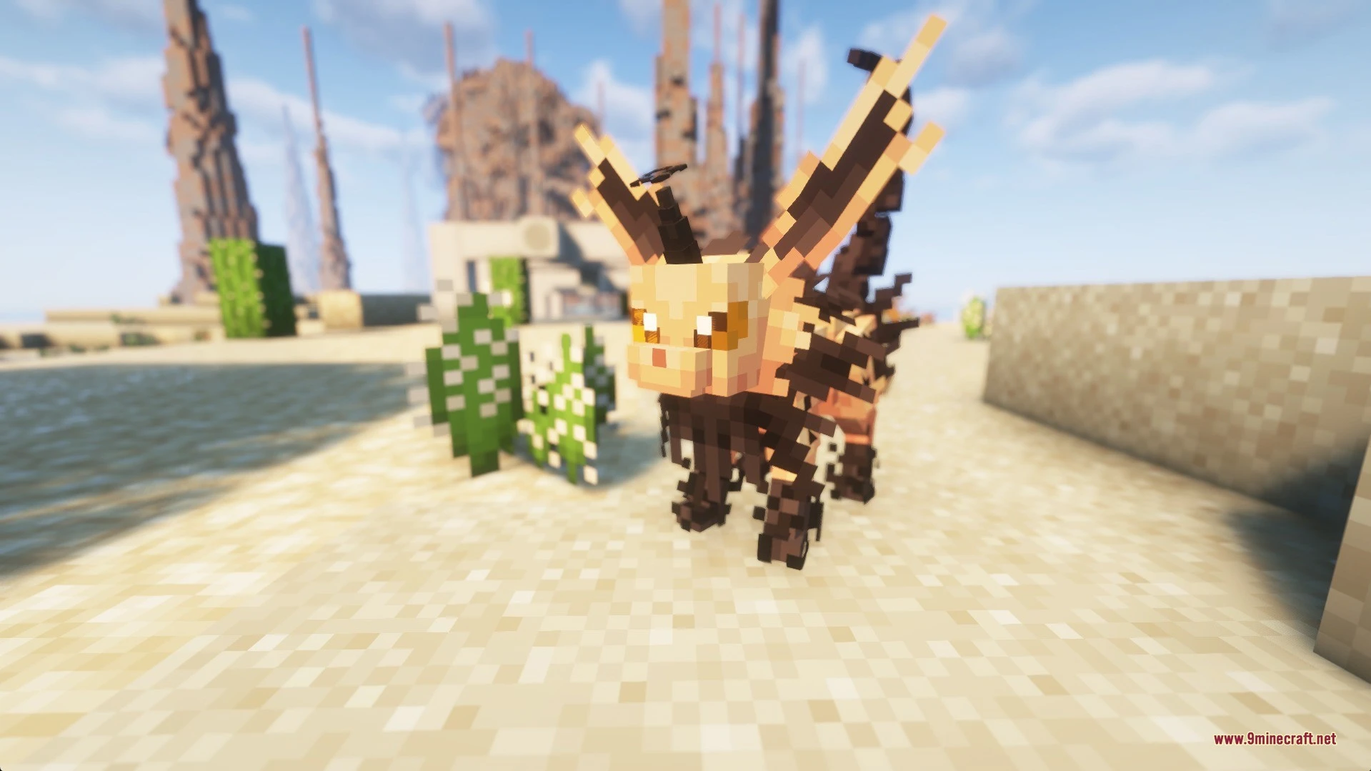 Cobblemon Kazeran Eeveelutions Data Pack (1.21.1) – Raise Powerful Regional 5 A jolteon regional form standing in a sandy desert biome during daytime