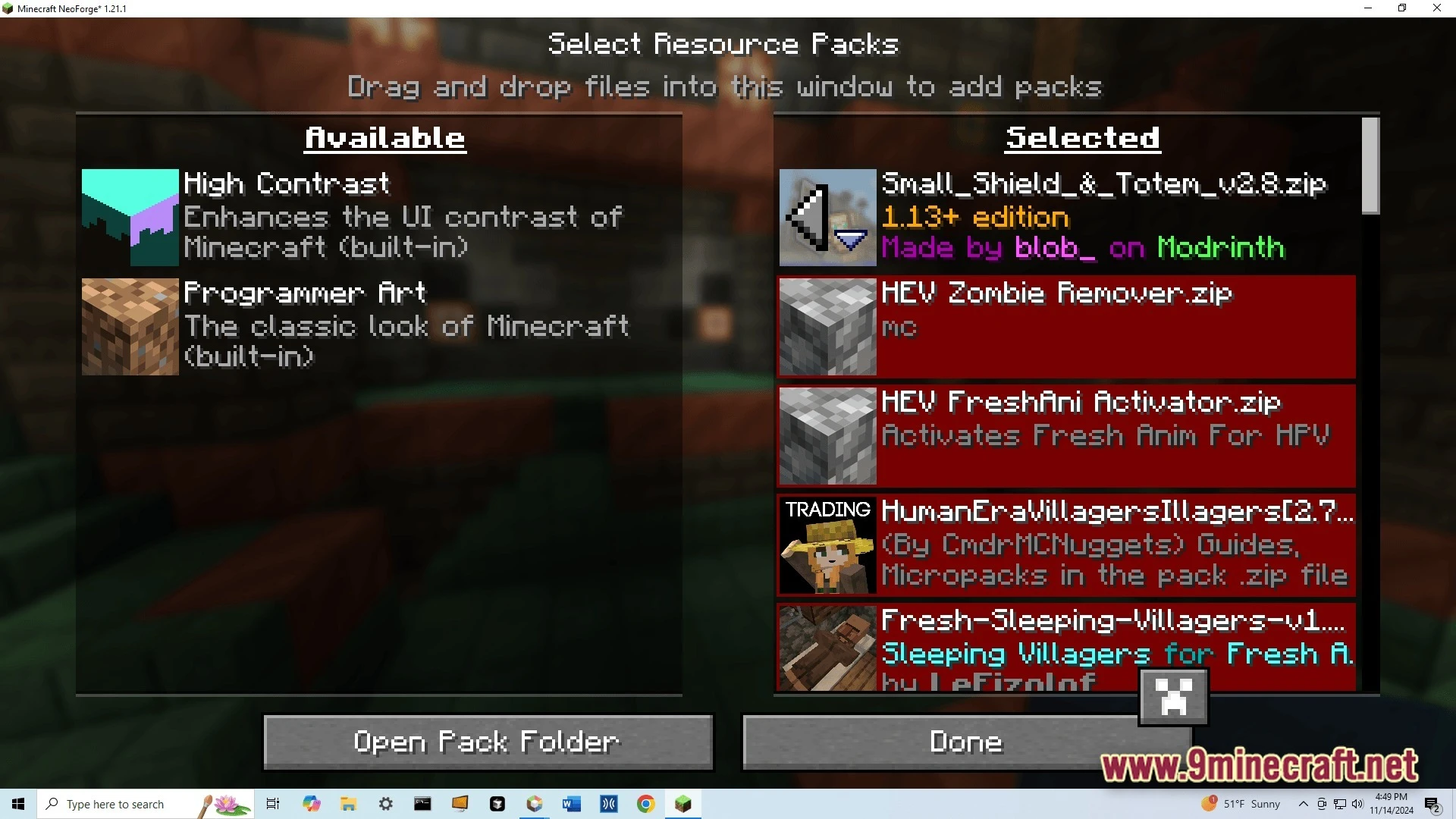 Cubic Horizon Immersion Modpack (1.20.1) – Play Minecraft In Virtual Reality 2 The minecraft resource pack selection menu displays several active and available packs for the game