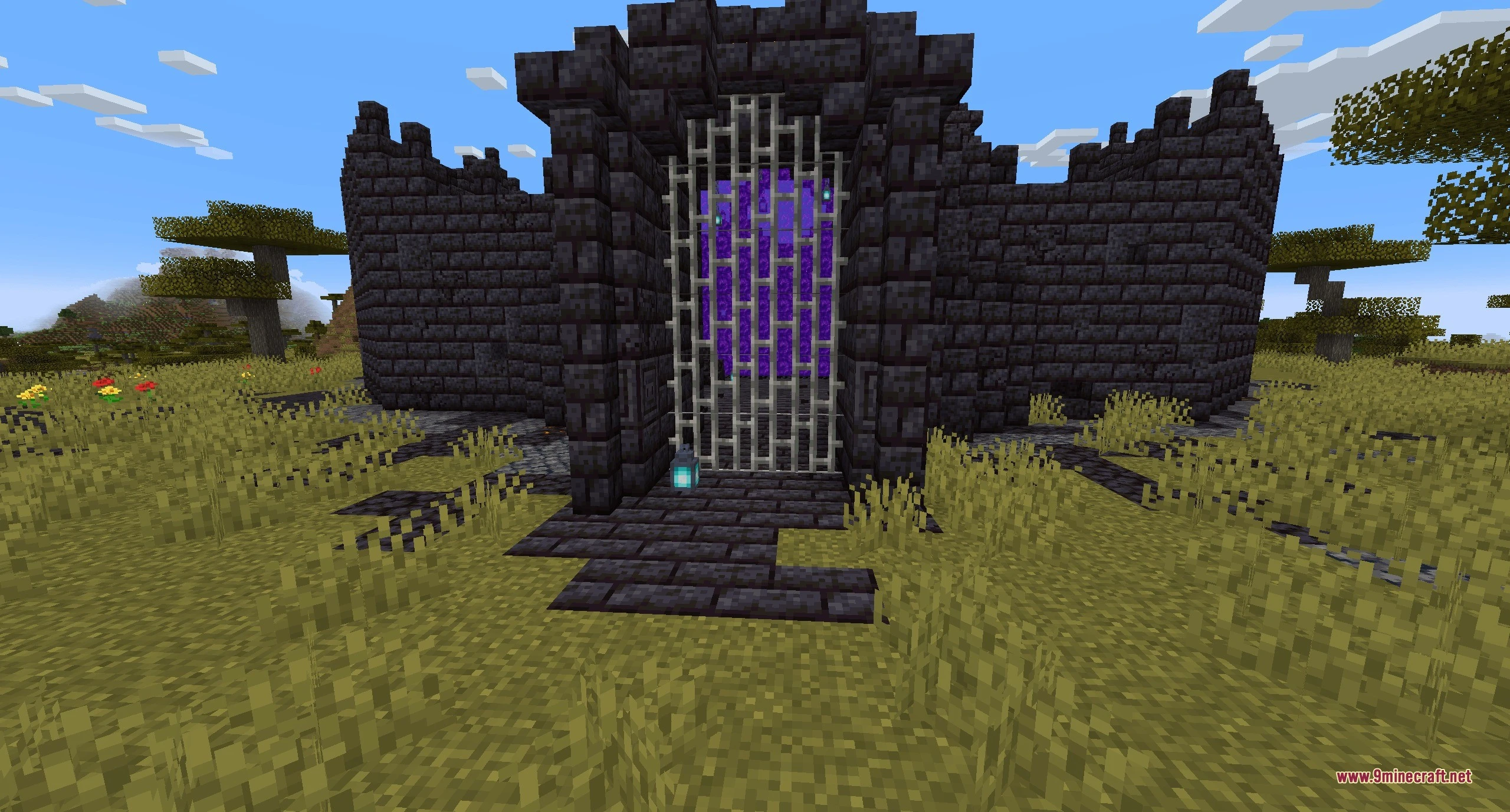 Dimensional Breach Scars Data Pack (1.21.11, 1.20.1) – Find Natural Nether 3 A blackstone fortress gate in the savanna biome containing a nether portal