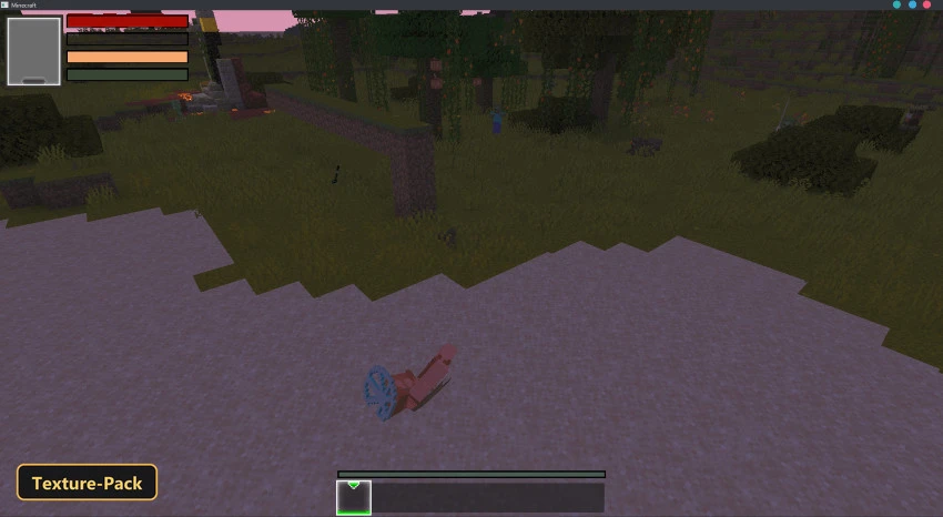 Fay’s Player Animation Particle Update (26+, 1.21) – Mcpe/Bedrock Texture Pack 8 Player character with a pickaxe in a grassy jungle biome, pink sky