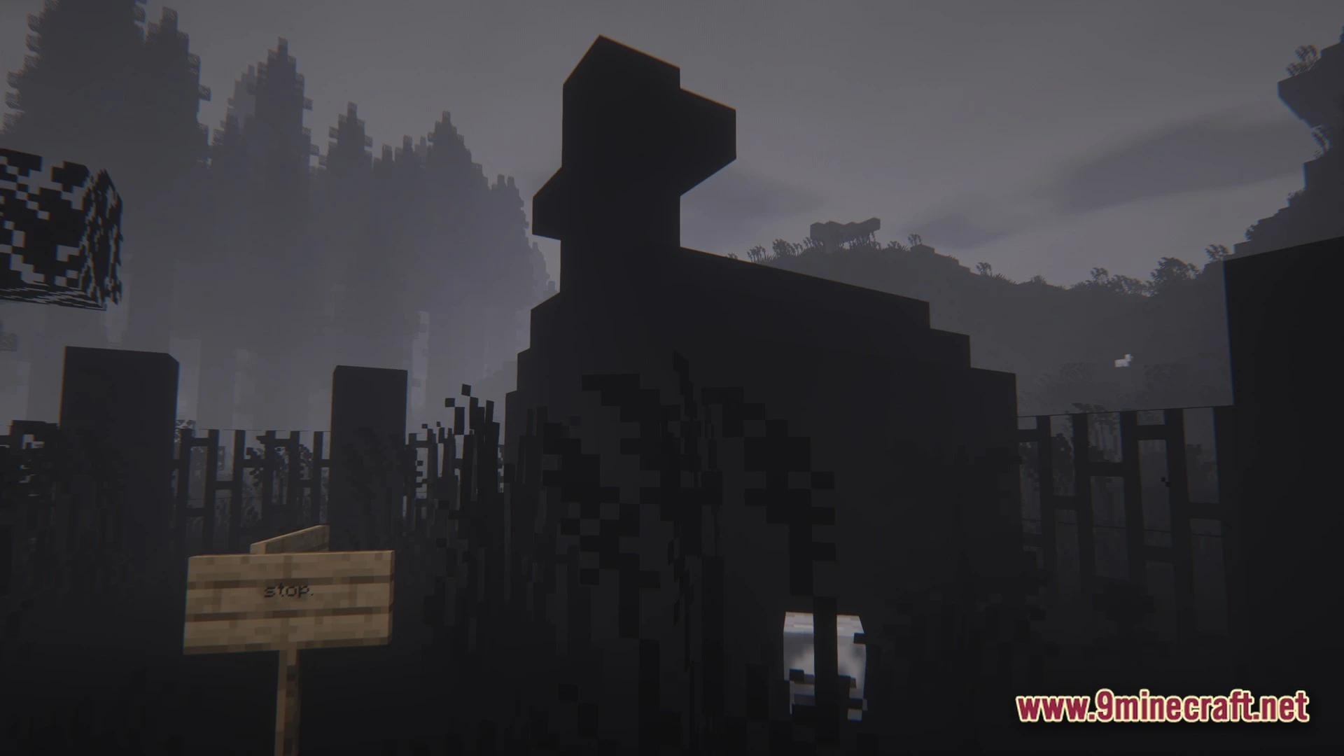 Grimsoul Unleashed Modpack (1.20.1) – Ai Survival Horror Adventure 9 A wooden sign reading