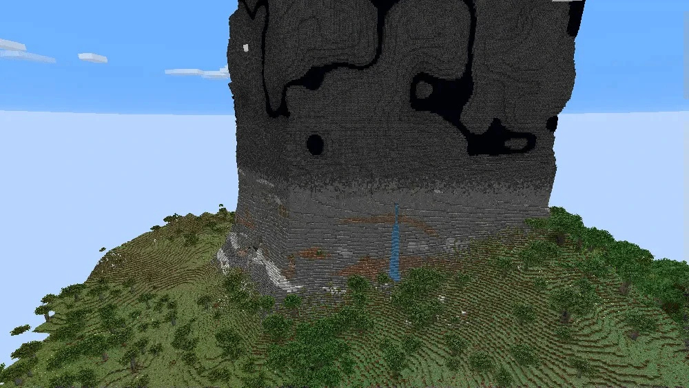 Horizon Relief Data Pack (1.21.11, 1.21.1) – Clear Views And Faster World 3 A massive dark stone obelisk structure towering over the natural green terrain