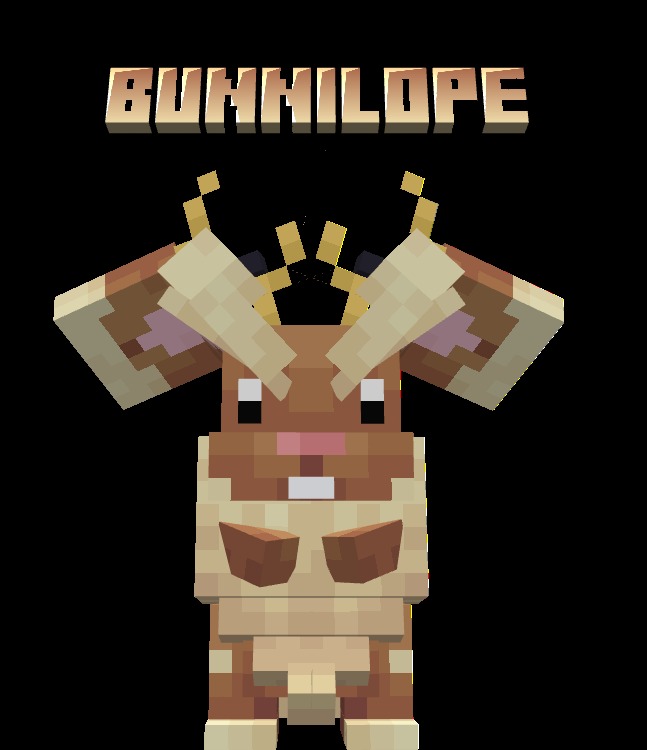 Mythic Fossil Fusions Data Pack (1.21.1) – Revive And Evolve Mythical Creatures 6 A blocky brown rabbit with large antlers named bunnilope on a black background
