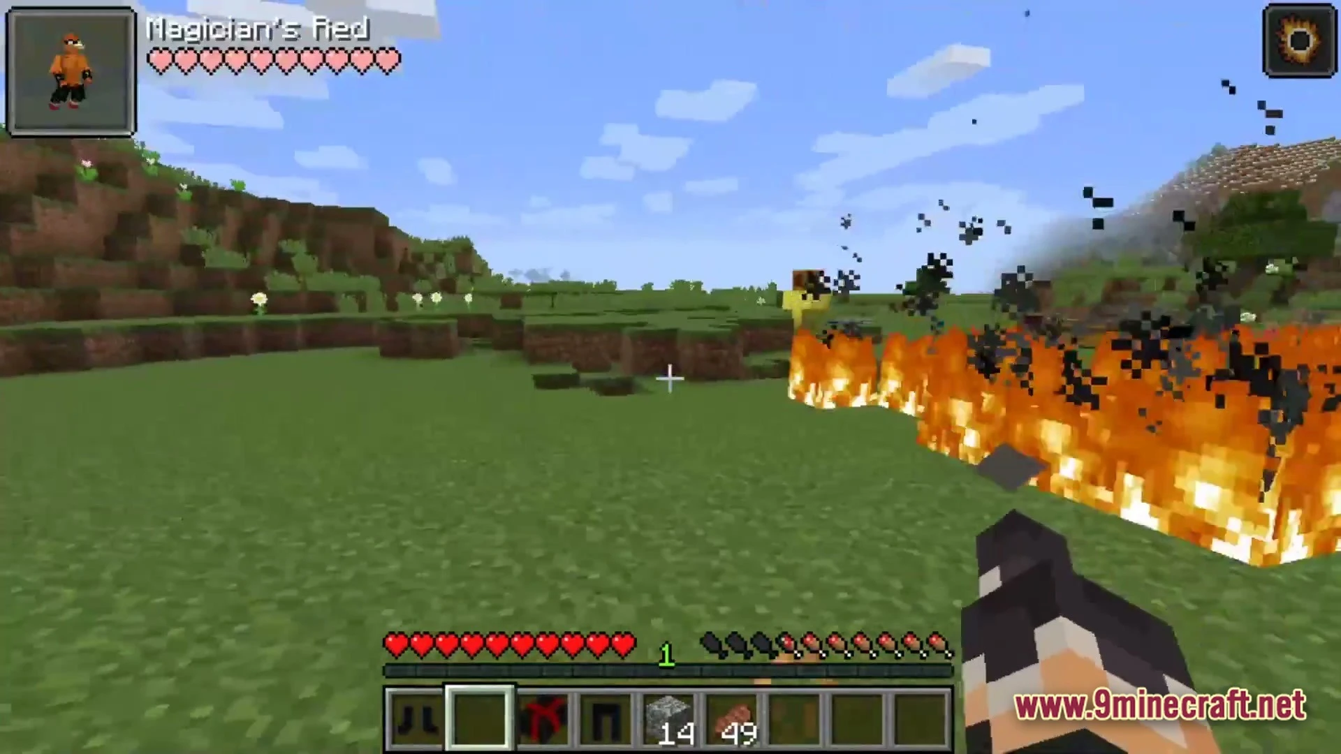 A player uses the magician's red stand ability to create a line of fire across a field