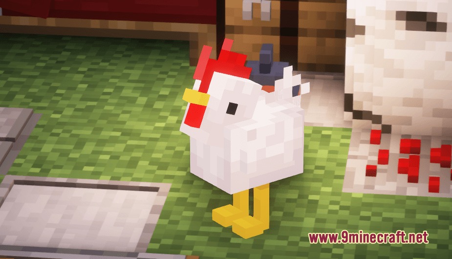 Poly Smooth Vanilla Resource Pack (26.1.2) – Clean 3D Models For Classic Worlds 3 A white chicken stands on grass with a refined three dimensional body shape