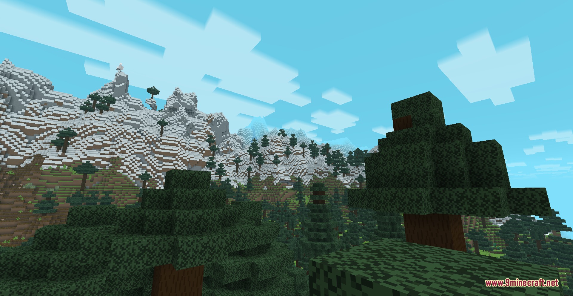 Prismatic atmosphere resource pack adds a vibrant blue sky to the snowy mountain peaks
