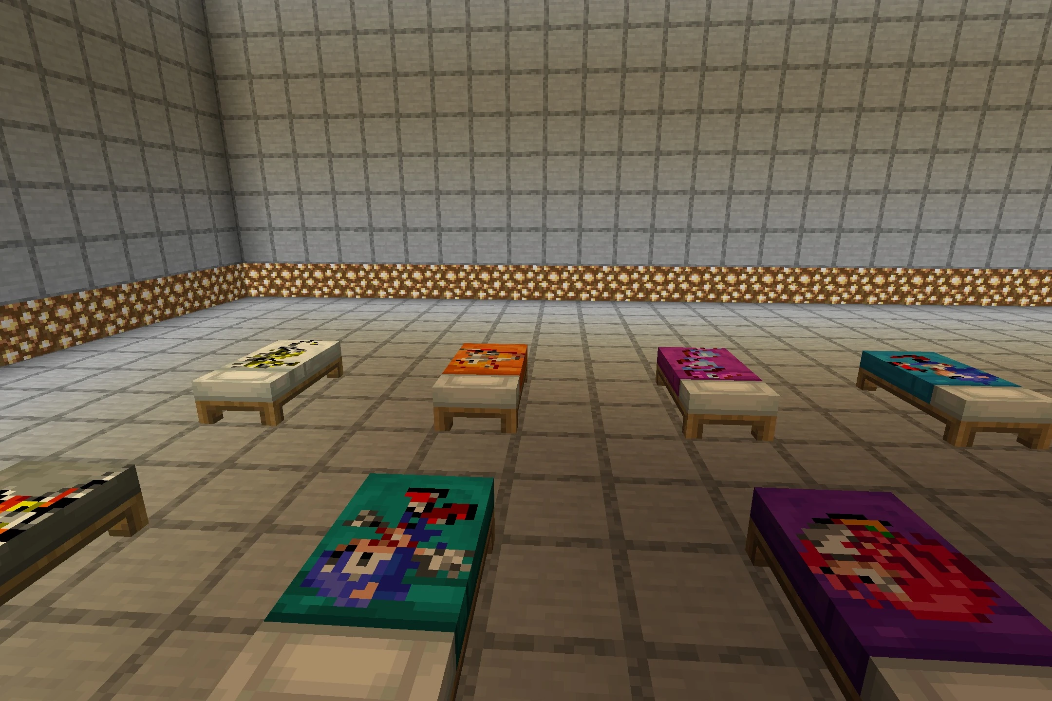 Sonic The Hedgehog Beds Resource Pack (26.3, 1.20.1) – Classic Sonic Pixel Art 8 Sonic the hedgehog beds resource pack displaying character art on blankets