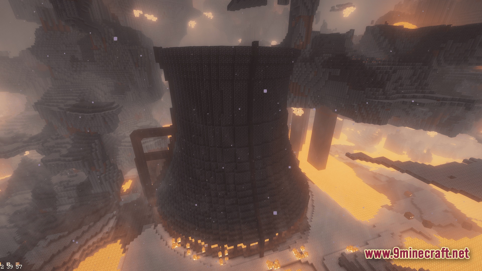 Sovereign Skies Quest Modpack (1.20.3) – Build Towns And Complete Quests 11 A large industrial cooling tower structure built within a volcanic nether-like biome with lava flows