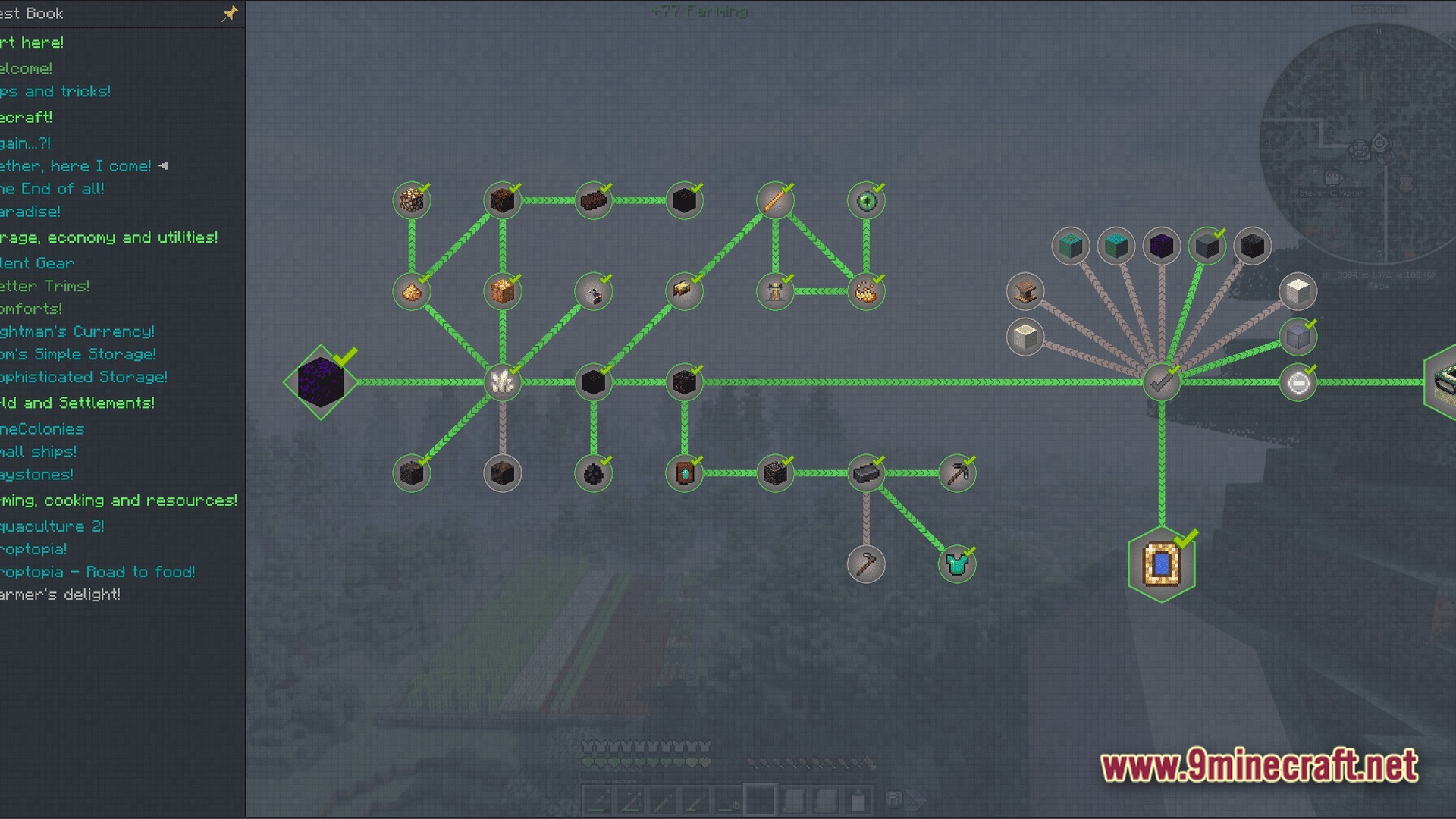 Sovereign Skies Quest Modpack (1.20.3) – Build Towns And Complete Quests 3 A quest book interface displays a branching progression tree of various items and blocks