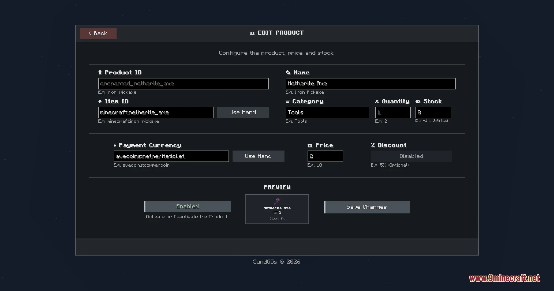 Token Ledger Pocket Mod (26.3, 1.20.1) – Buy And Sell Items Anywhere 6 Editing product details for a netherite axe in the shop menu