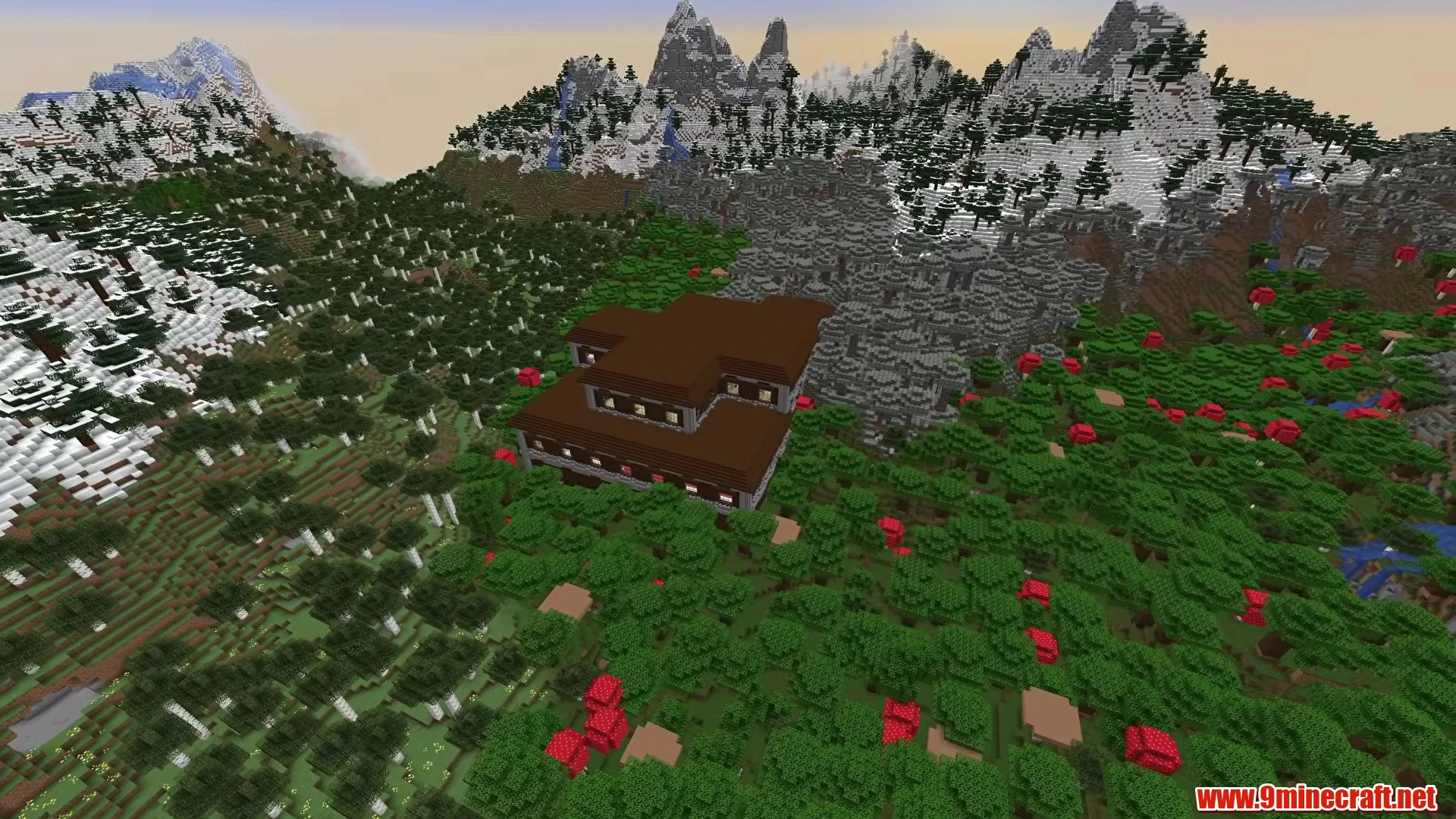 Woodland mansion in mountain valley - minecraft seed -587871617039297001
