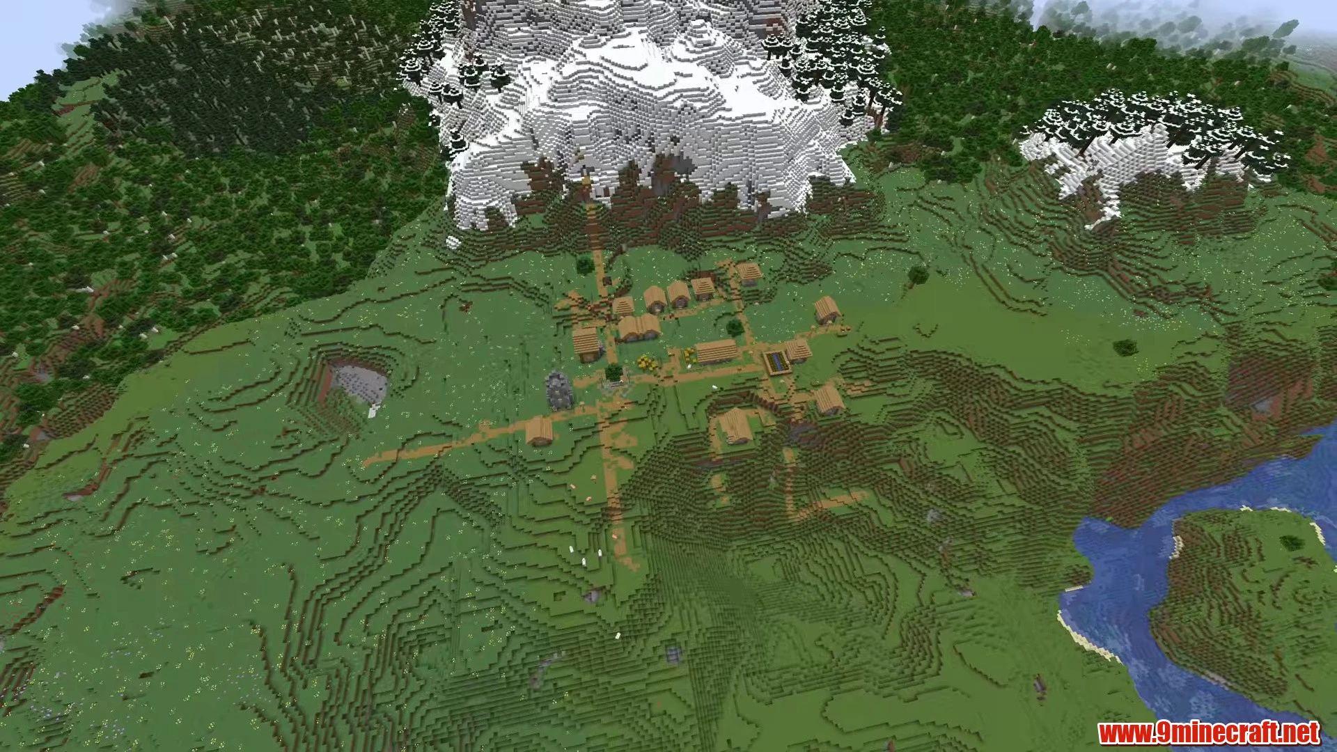 Cherry grove caldera basin village - minecraft seed 8124230423534639926