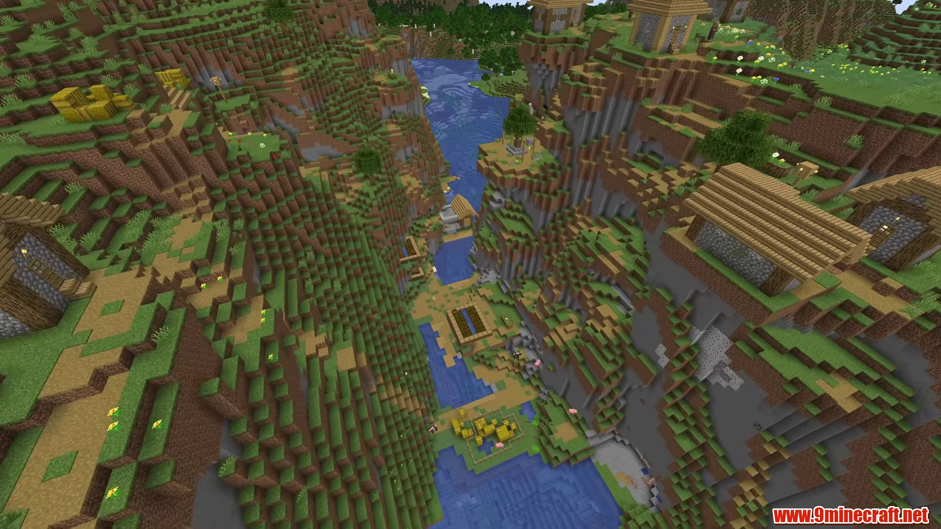 Cascading ravine river village and ruined portal - minecraft seed 6362754460975627172