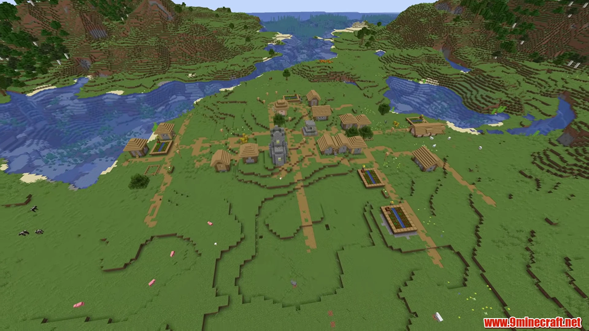 Triple crossroads village in rolling meadow - minecraft seed -847834178835525090