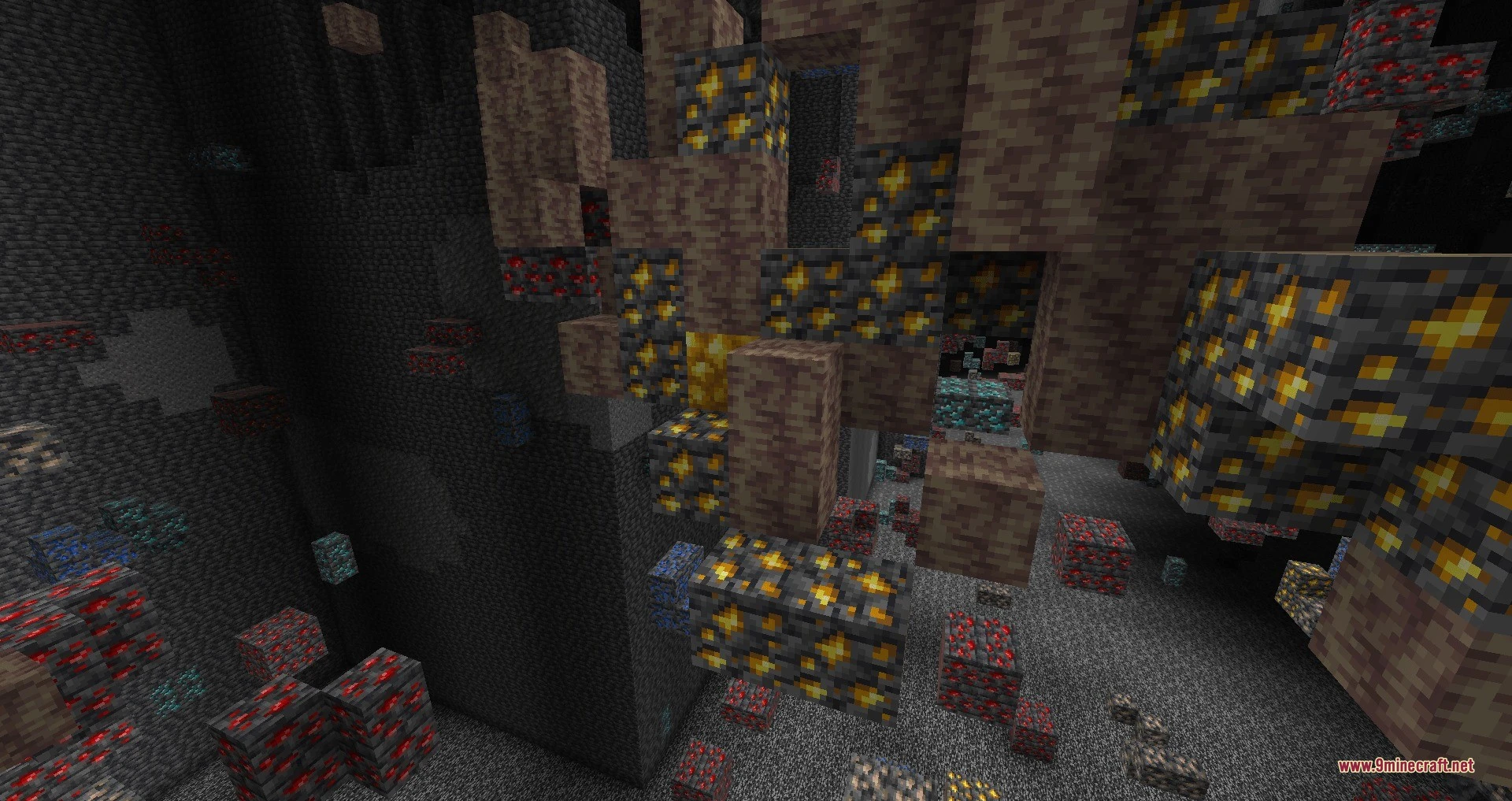 Giant underground deposits of gold redstone and diamond ores in the overworld