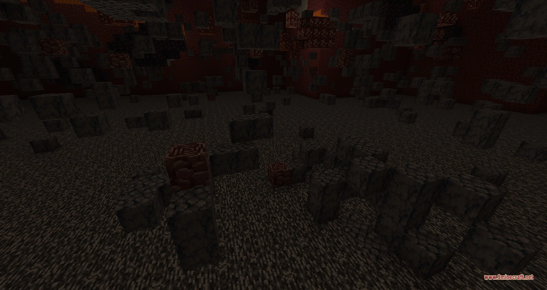 Giant ancient debris deposits scattered across the nether in massive clusters