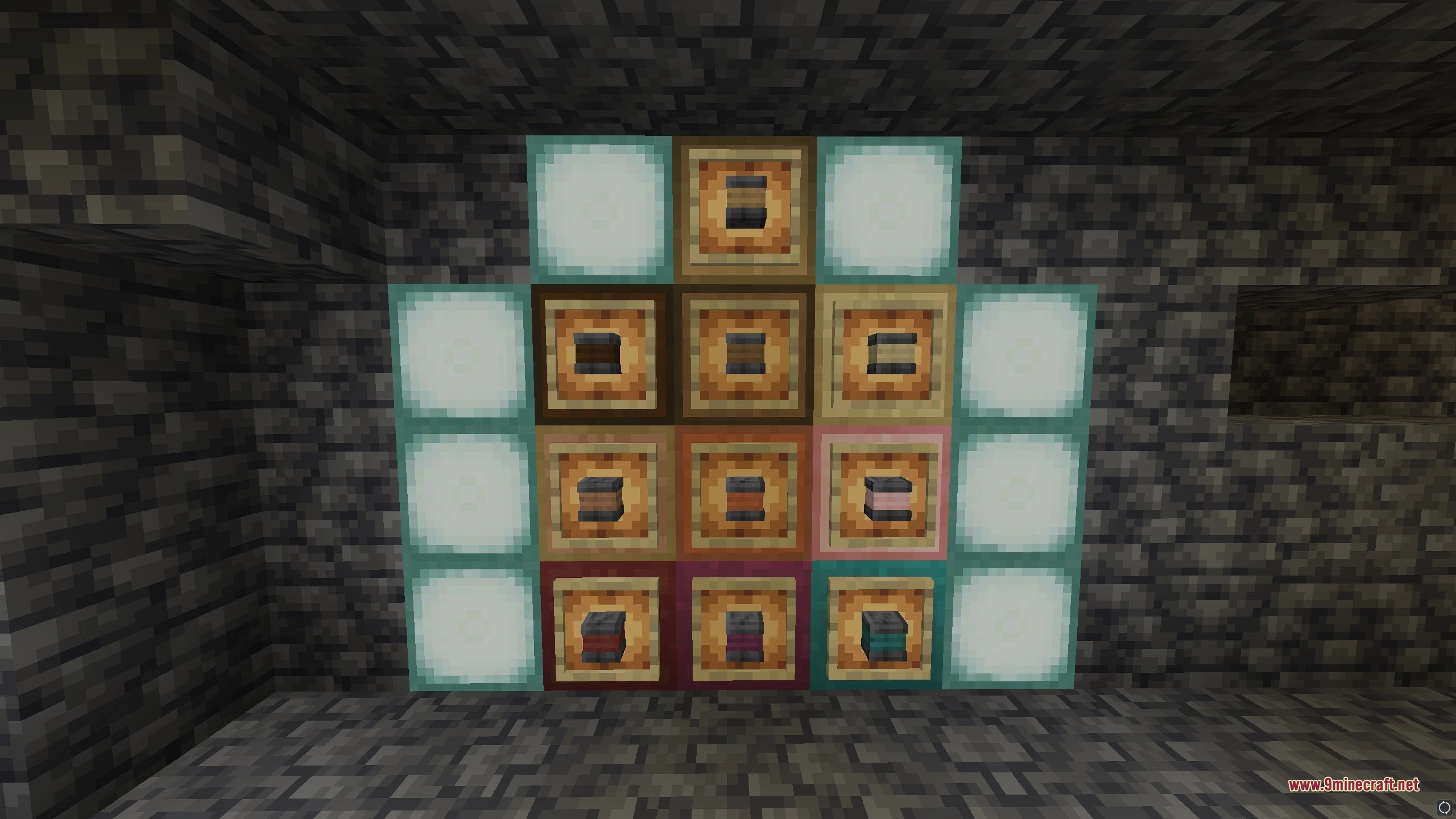Unstable Depths Data Pack (1.21.11, 1.20.1) – Reinforce Deep Mines 2 Structural pillar blocks from the unstable depths data pack displayed in item frames