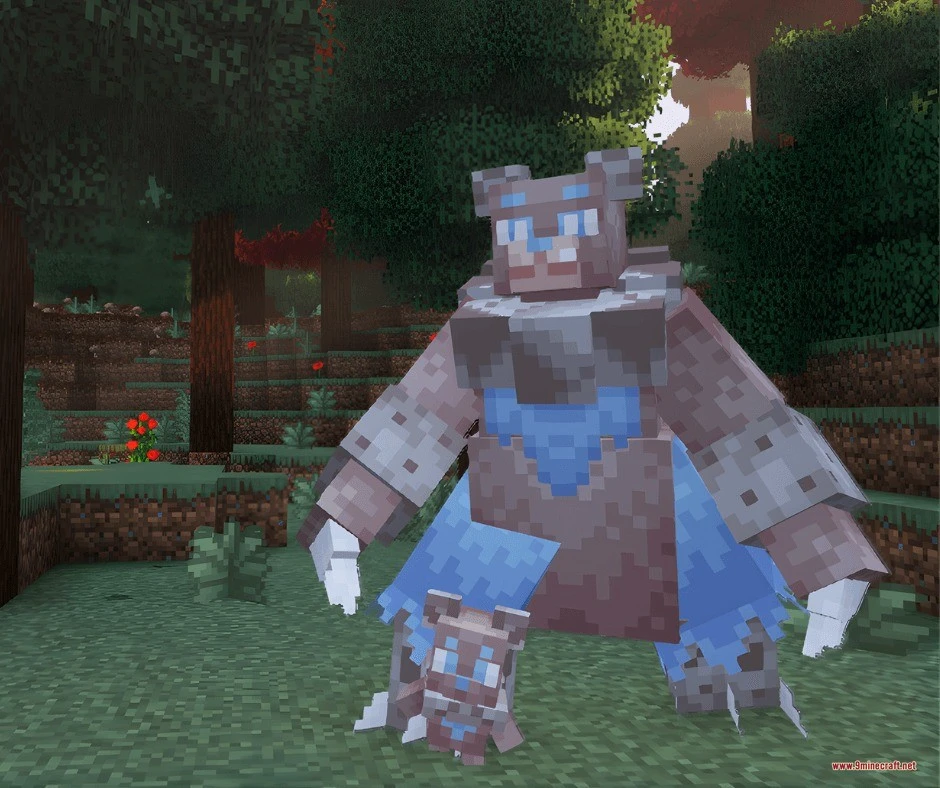 Untamed Frontier Chronicles Data Pack (1.21.1) – Catch And Raise New Custom 4 A large stone golem creature and its baby standing in a forest biome