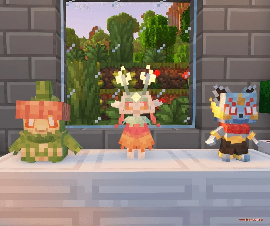 Untamed Frontier Chronicles Data Pack (1.21.1) – Catch And Raise New Custom 9 Three small starter creatures sitting on a white table in front of a window