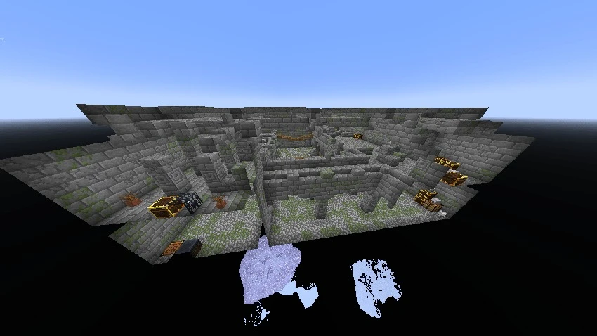 Vast Vault Alignment Data Pack (1.21.11, 1.20.1) – Raid Intact Dungeons Deep 3 Stone brick dungeon rooms containing several loot chests and mob spawners