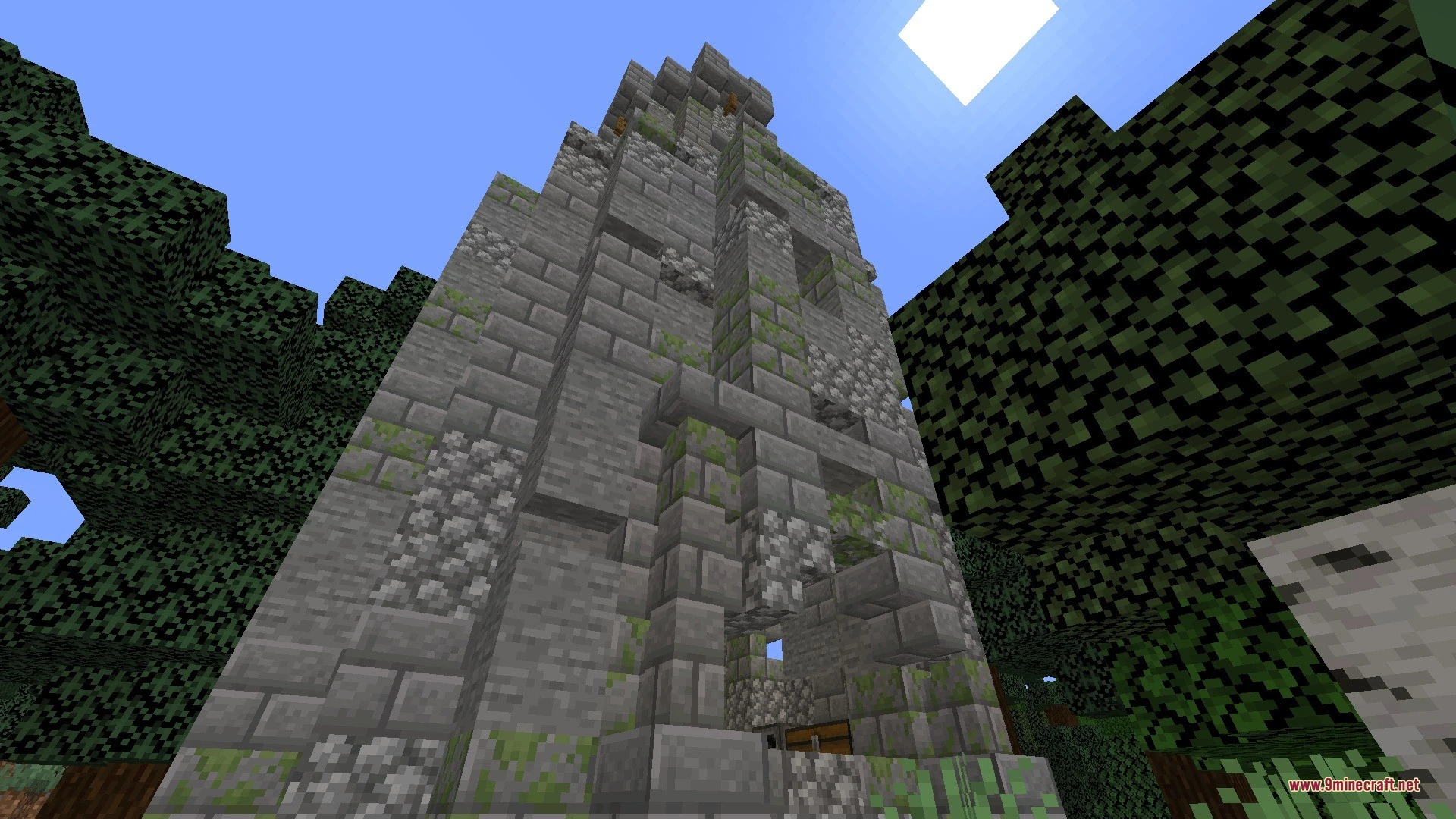 Ancient stone ruins from vista lore bound data pack inside a dense forest