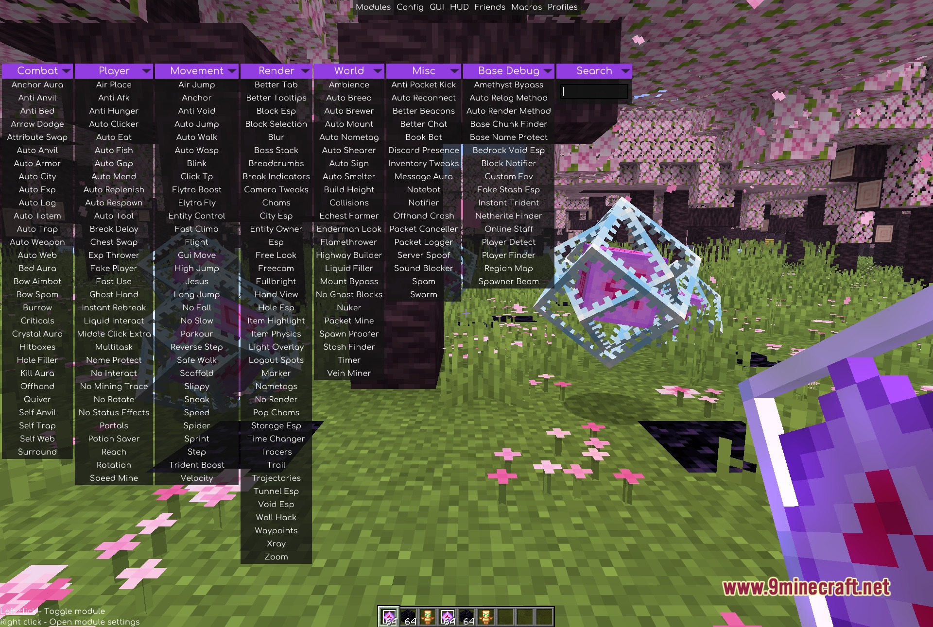 Base Debug Client Mod (1.21.11) – Track Hidden Bases And Stashes 3 The base debug column listing all sixteen modules, from base chunk finder and player finder through to region map and spawner beam