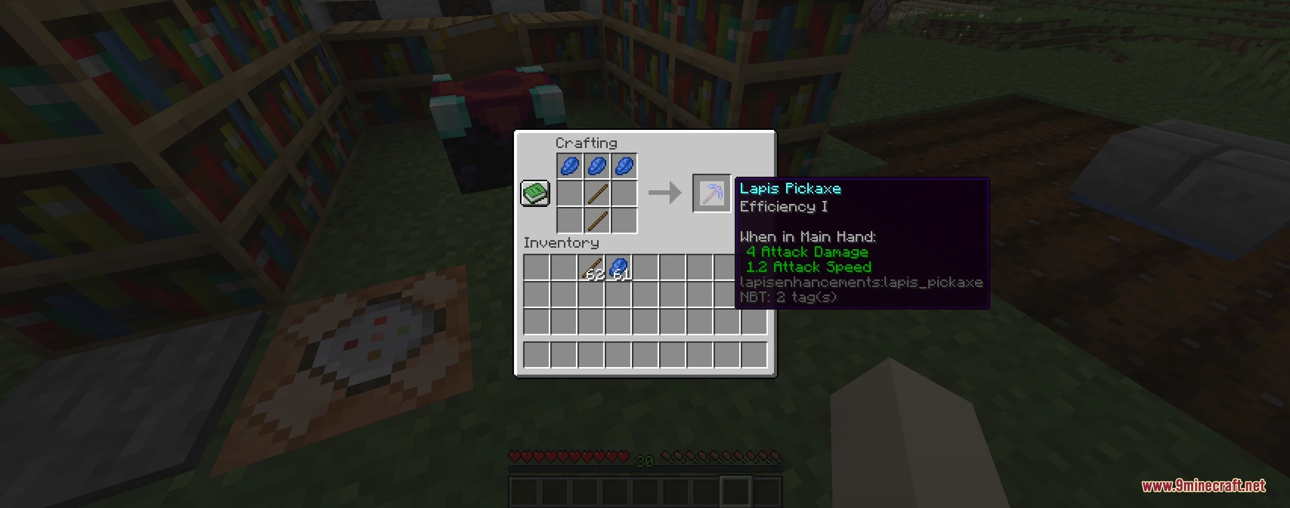 Azure Relic Tools Mod (26.3, 1.20.1) – Forge Pre-Enchanted Lapis Gear 5 Crafting a lapis pickaxe with efficiency level one using lapis lazuli and sticks