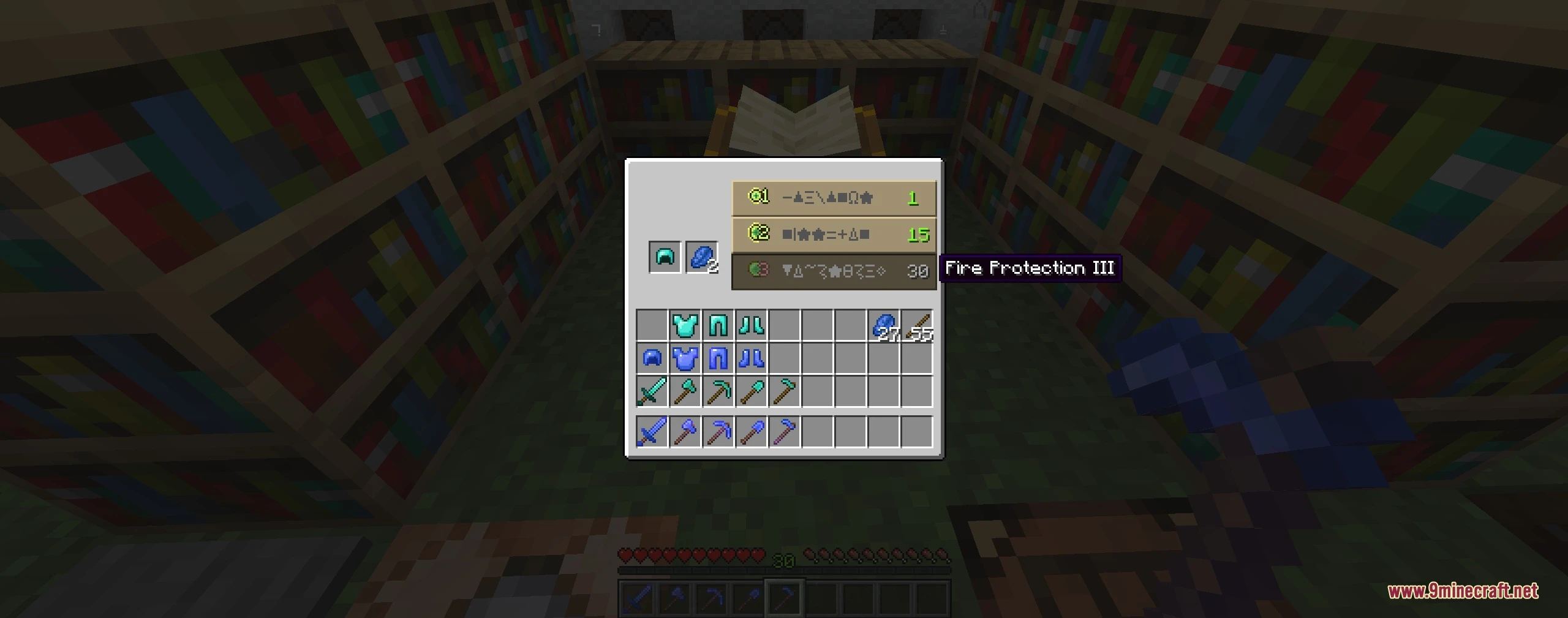 Azure Relic Tools Mod (26.3, 1.20.1) – Forge Pre-Enchanted Lapis Gear 7 Using an enchanting table to apply fire protection three to a diamond helmet